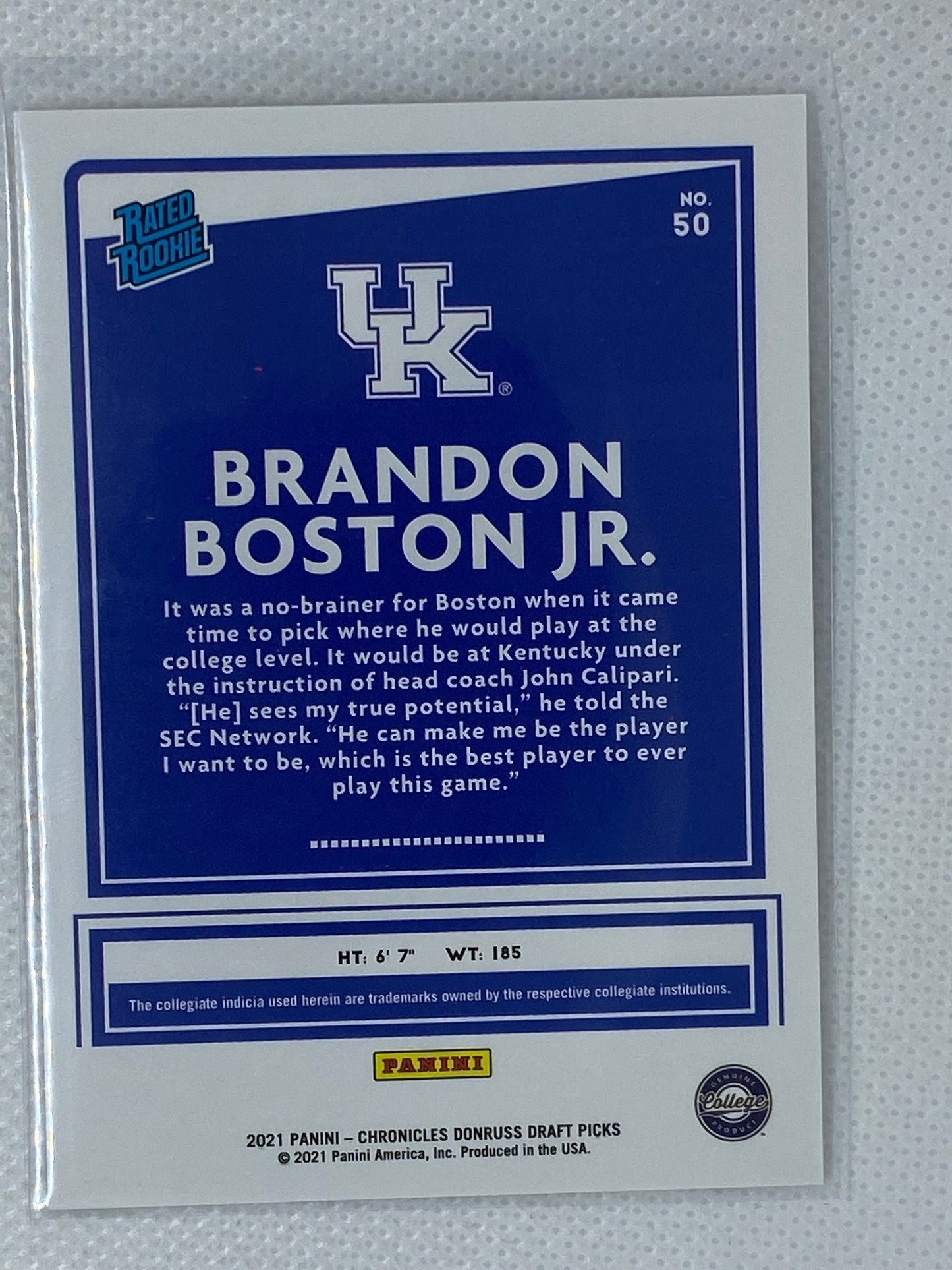 2021-22 Chronicles Draft Picks Brandon Boston Jr. Donruss Rated Rookie RC