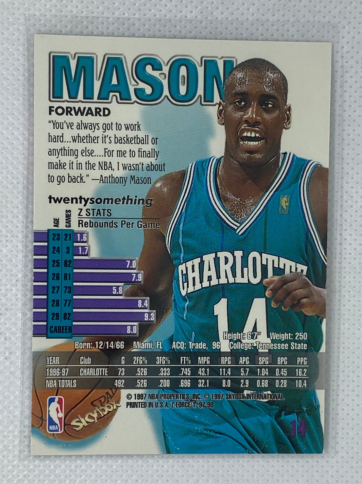 1997-98 Skybox Z-Force Anthony Mason #14