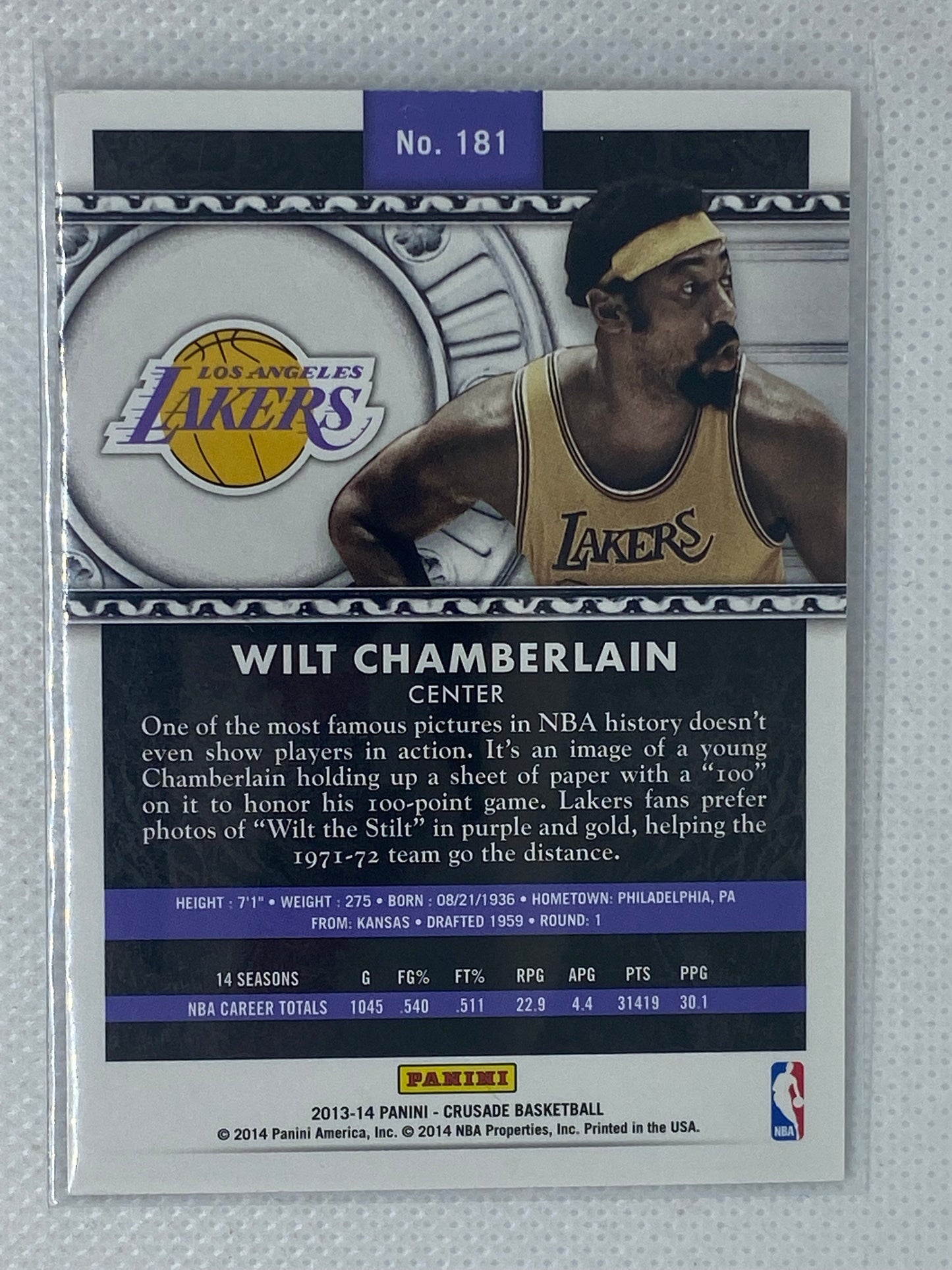 2013-14 Panini Crusade Wilt Chamberlain #181 Los Angeles Lakers