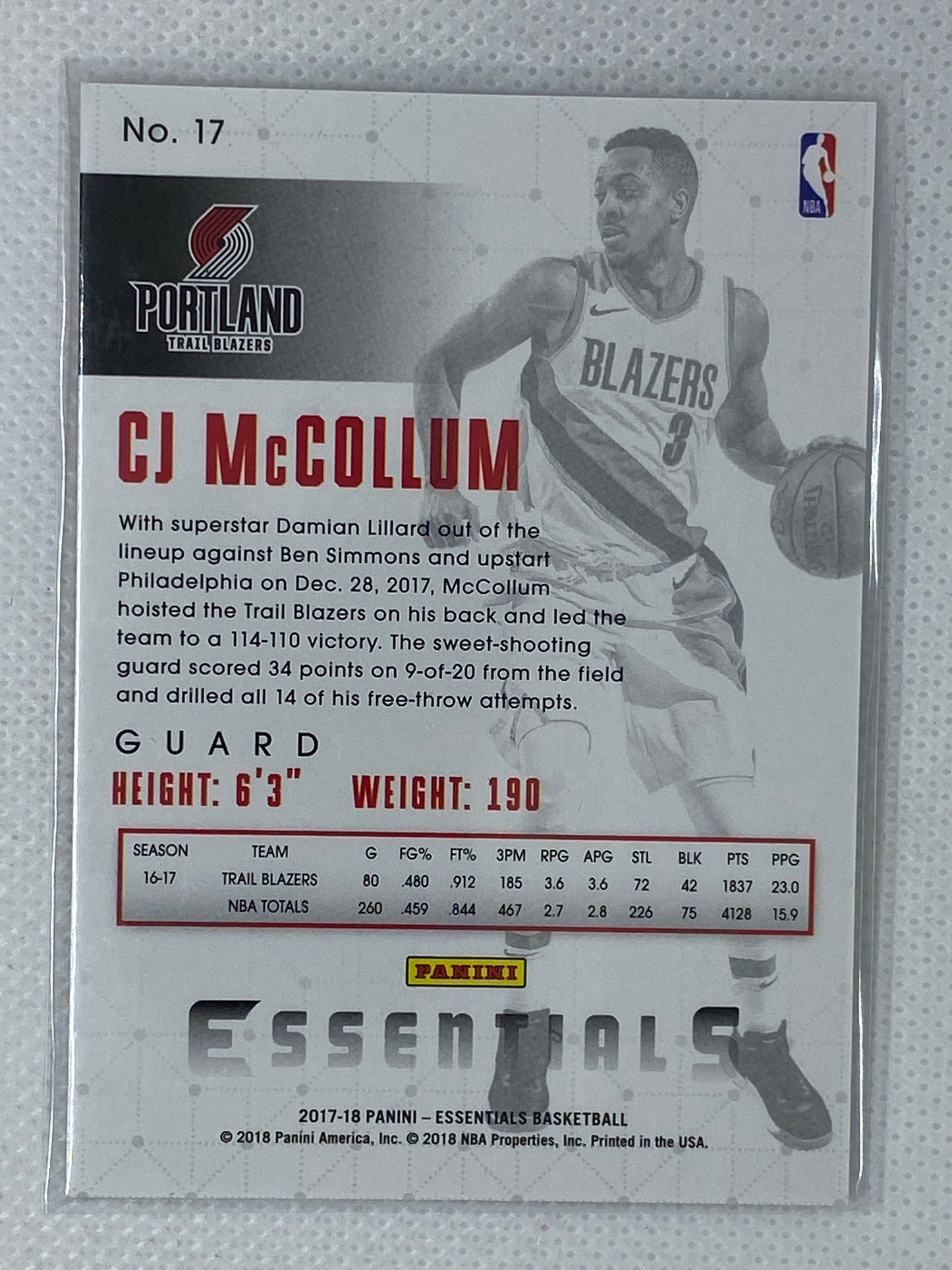 2017-18 Panini Essentials Basketball #17 CJ McCollum Orange Variation Portland Trailblazers