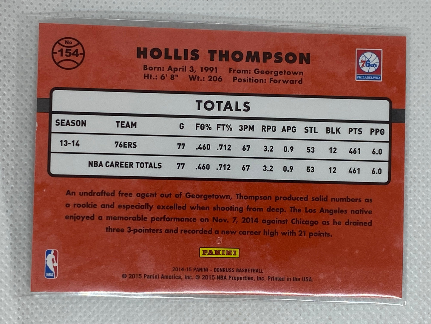 2014-15 Donruss Swirlorama #154 HOLLIS THOMPSON 76ers