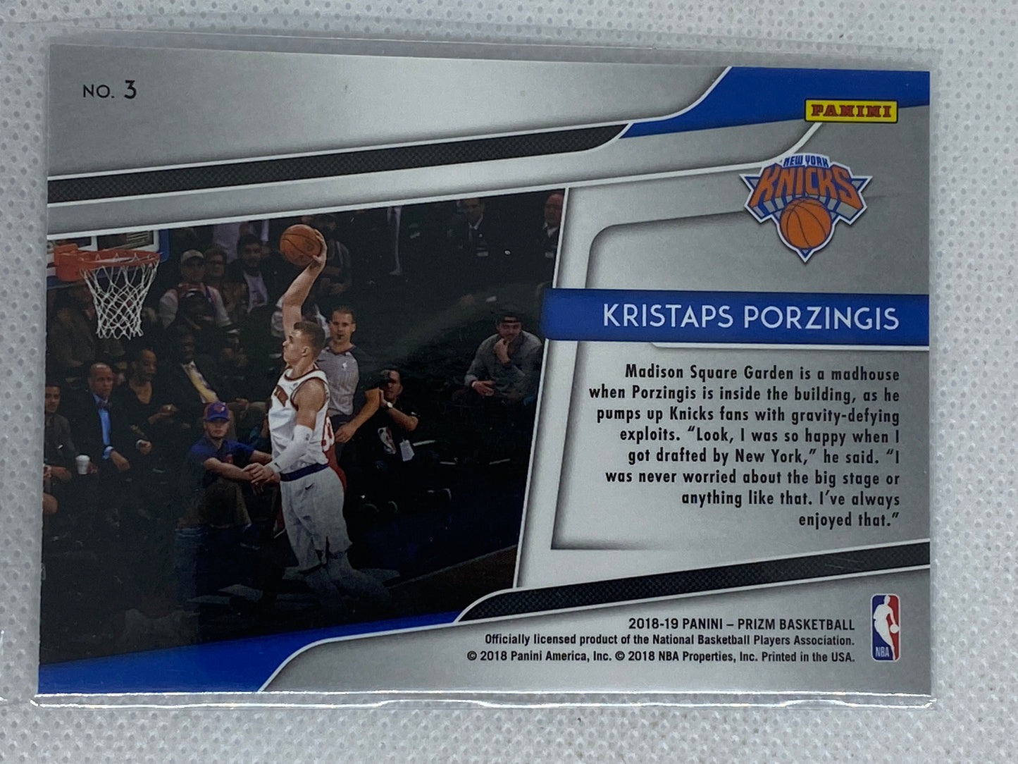 2018-19 Panini Prizm Kristaps Porzingis Get Hyped #3 New York Knicks
