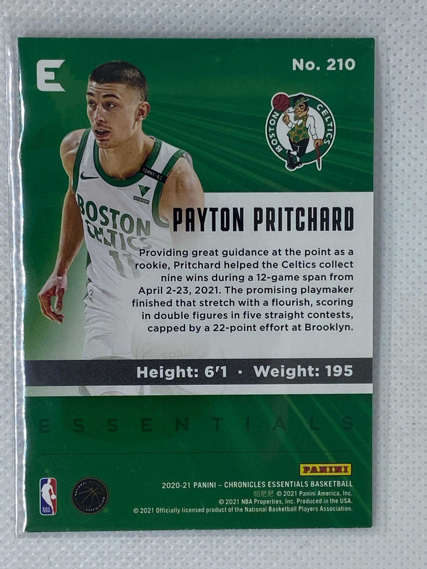 2020-21 Panini Chronicles Essentials Base RC #210 Payton Pritchard Celtics