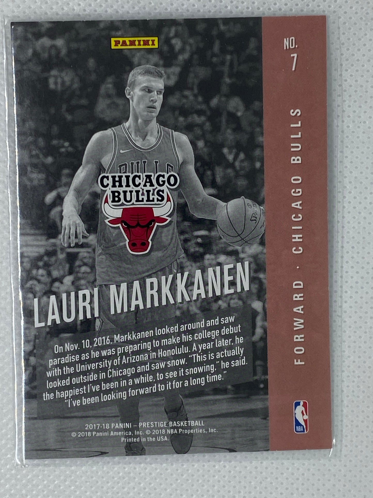 2017-18 Panini Prestige Lauri Markkanen Rookie Class Insert Bulls No. 7