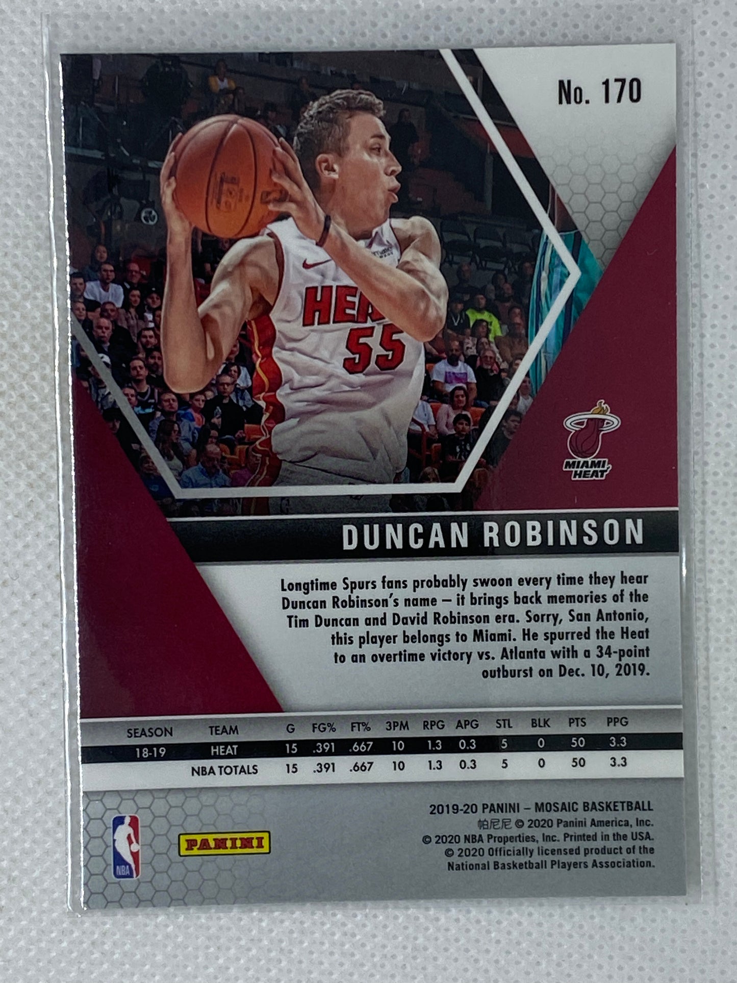 2019-20 Panini Mosaic Duncan Robinson #170 Rookie Card