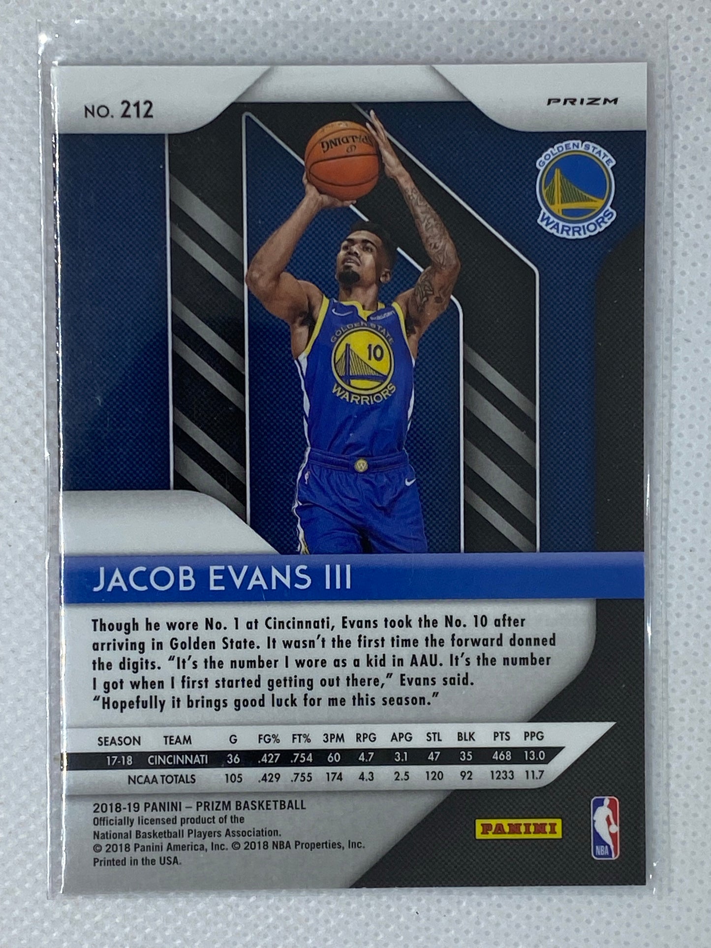 2018-19 Panini Prizm Pink Cracked Ice Rookie #212 Jacob Evans III Warriors