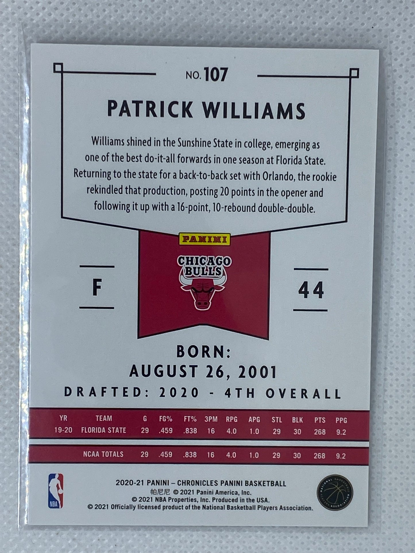2020-21 Chronicles Panini Basketball #107 Patrick Williams RC Rookie