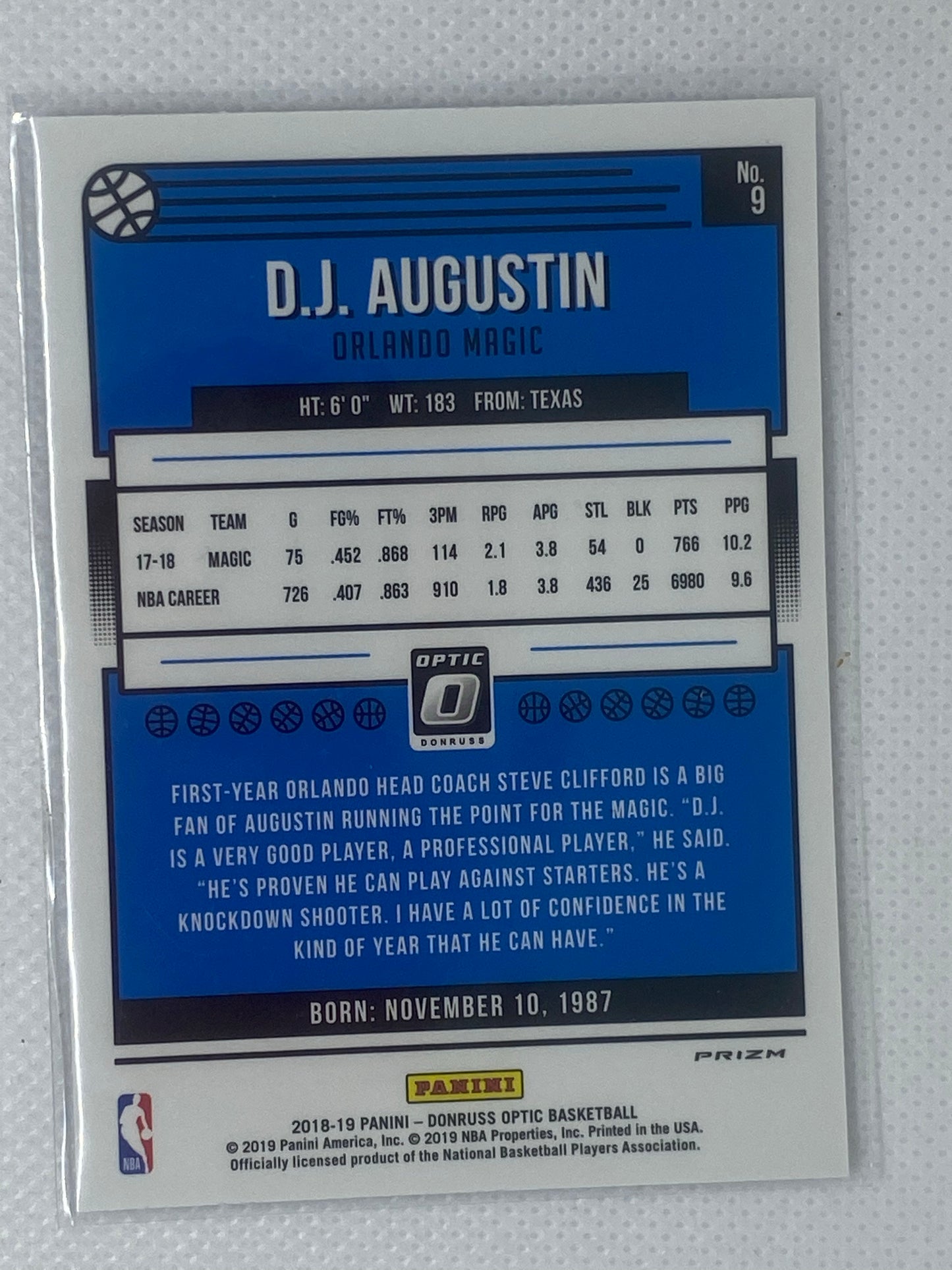 2019-20 Donruss Optic Silver Holo Prizm #5 D.J. Augustin Olando Magic