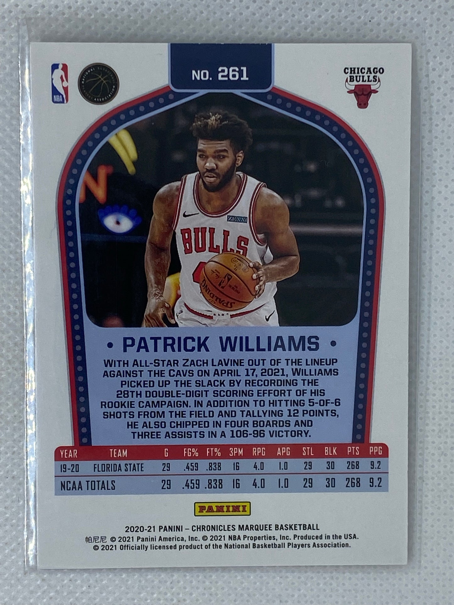 2020-21 Panini Chronicles Marquee Patrick Williams Bulls Green Parallel #261