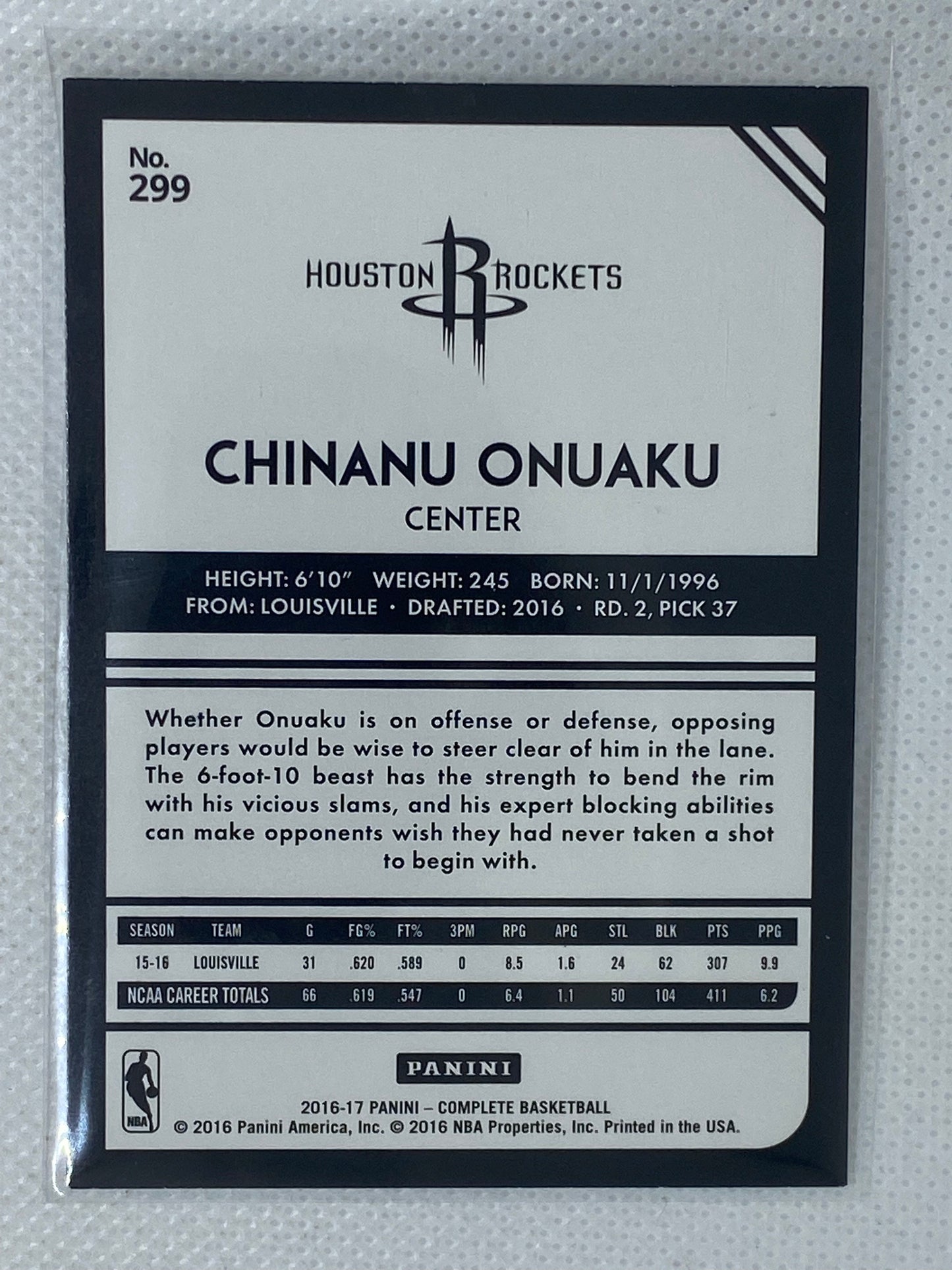 2016-17 Panini Complete #299 Chinanu Onuaku Rookie Card Rockets RC