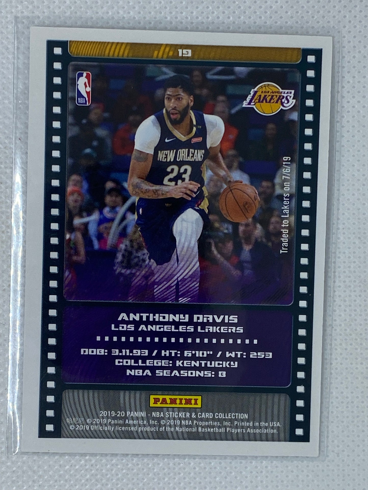 2019-20 Panini NBA Sticker & Card Collection Base Card #19 Anthony Davis Lakers