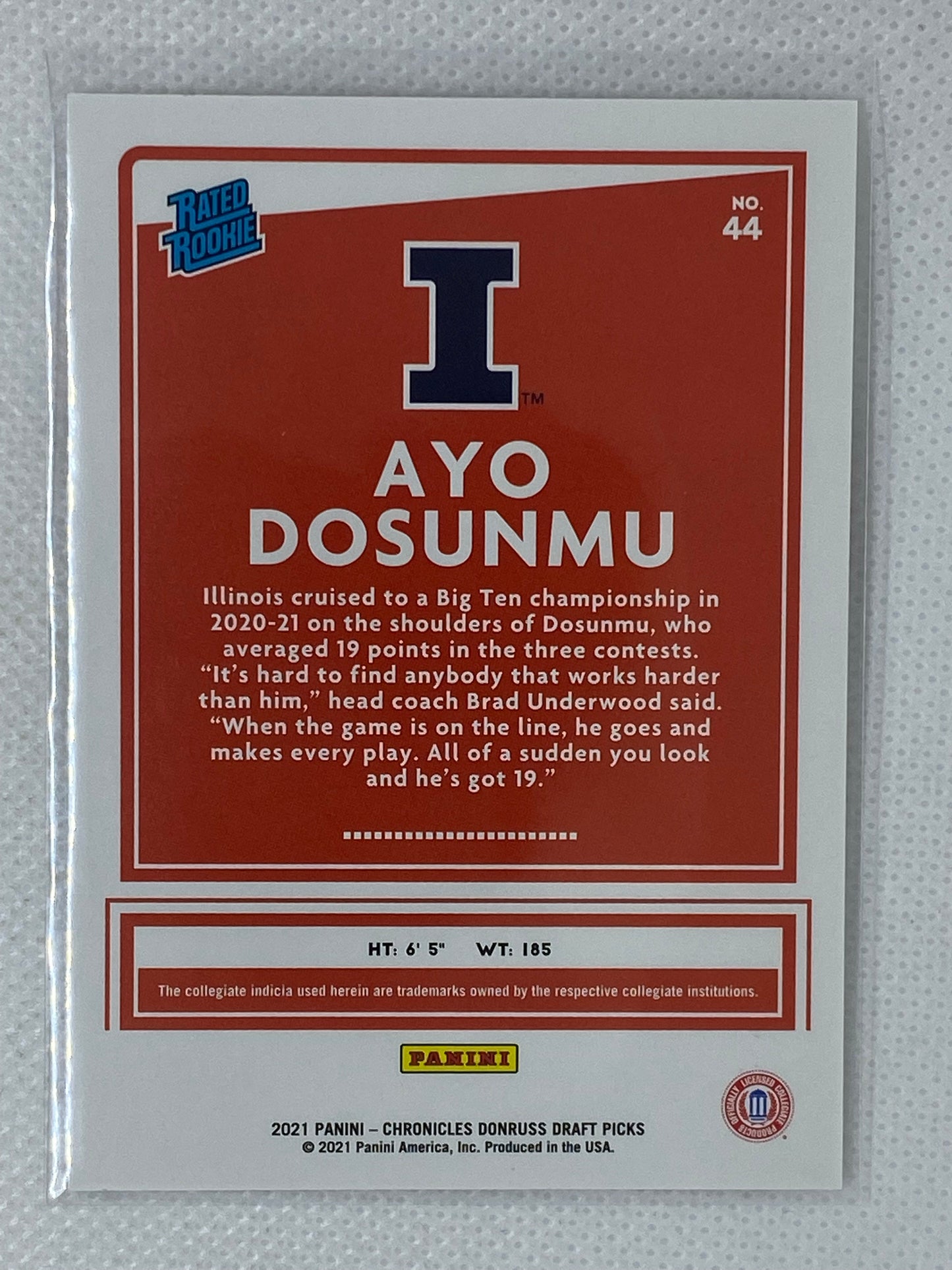 2021-22 Panini Chronicles Draft Picks #44 Ayo Dosunmu RC Rated Rookie