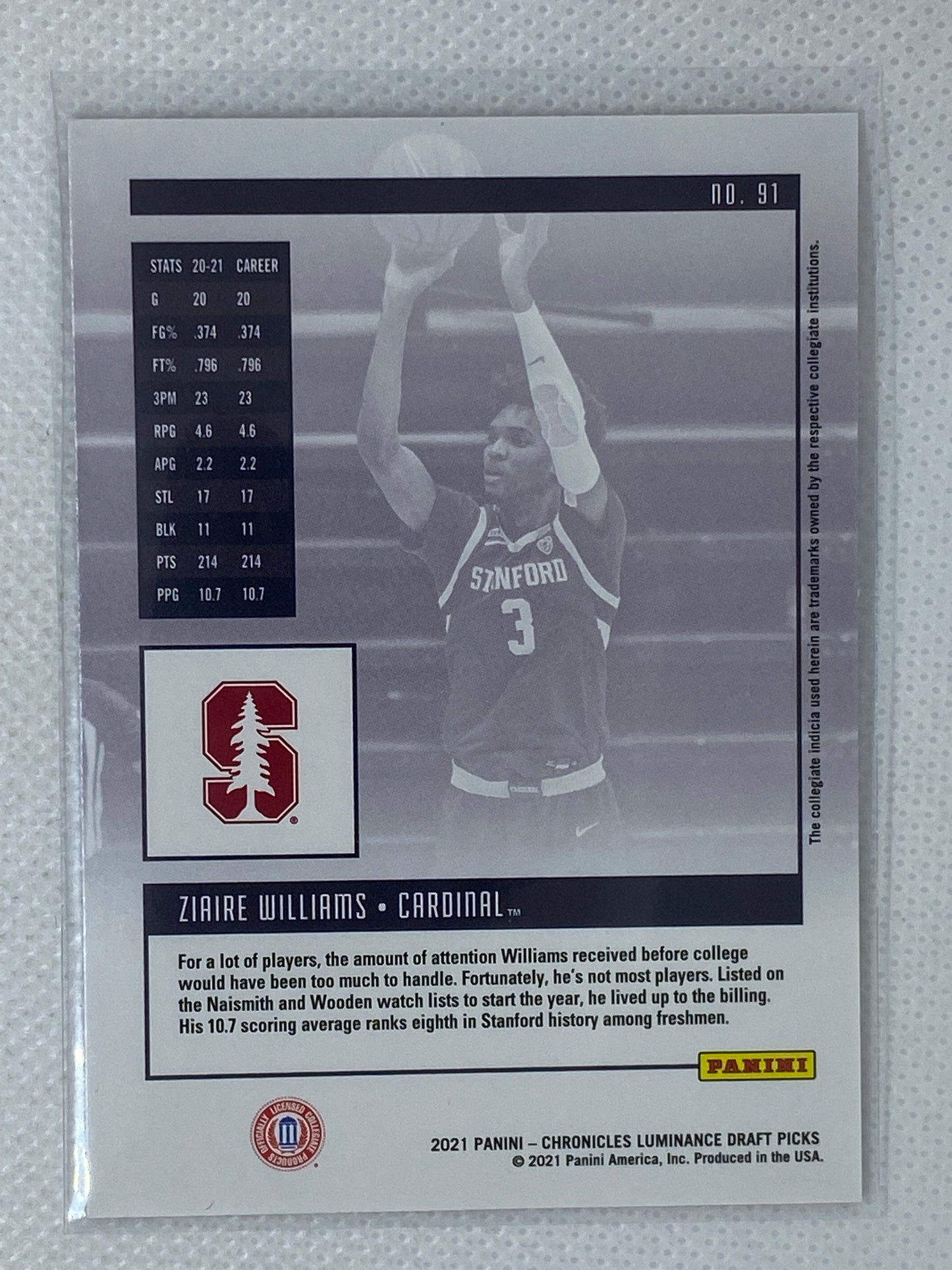 2021 Chronicles Luminance Rookie Card RC Ziaire Williams #91 Grizzlies