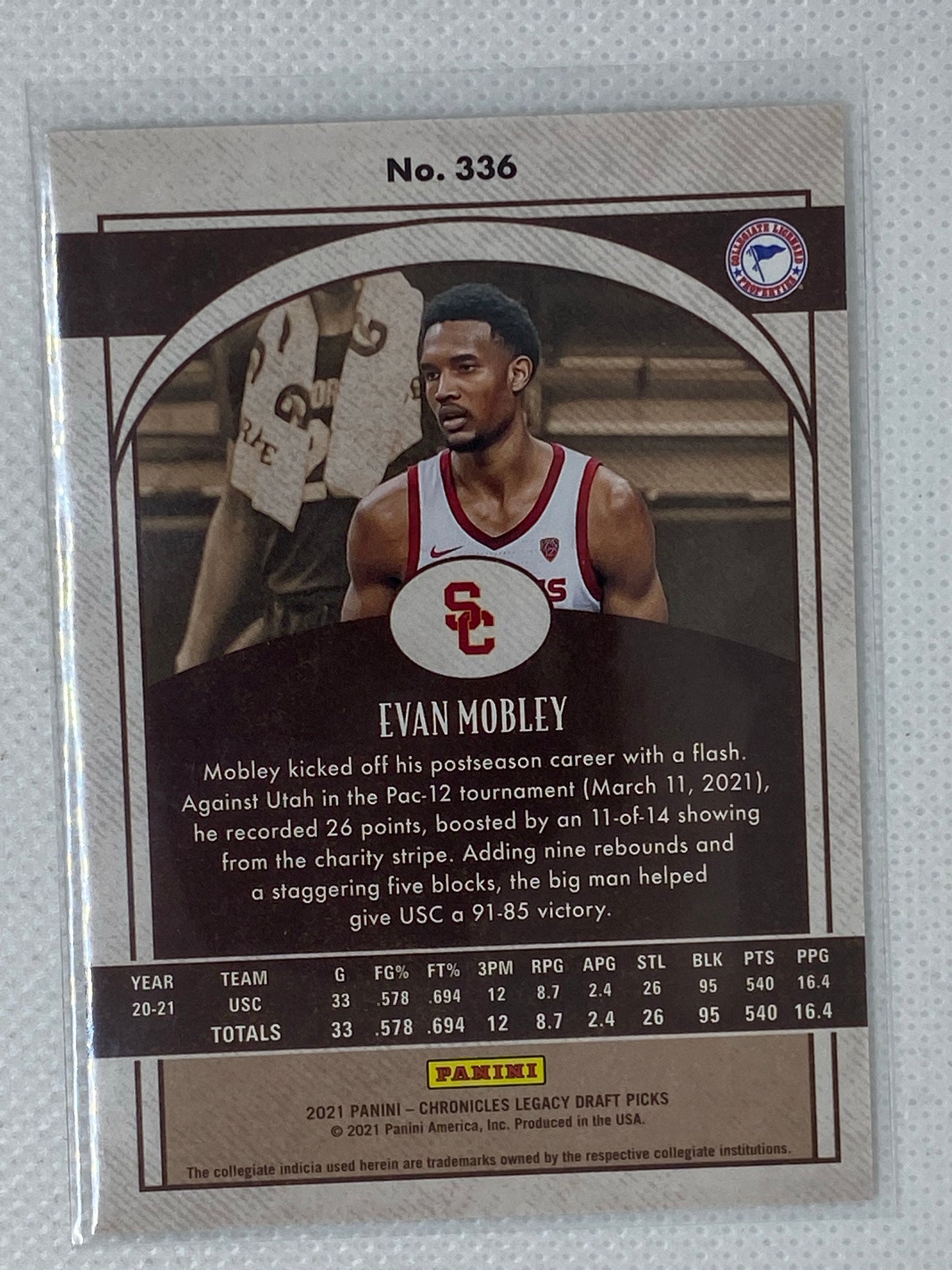 2021-22 Panini Chronicles Draft Picks #336 Evan Mobley RC Legacy Rookie