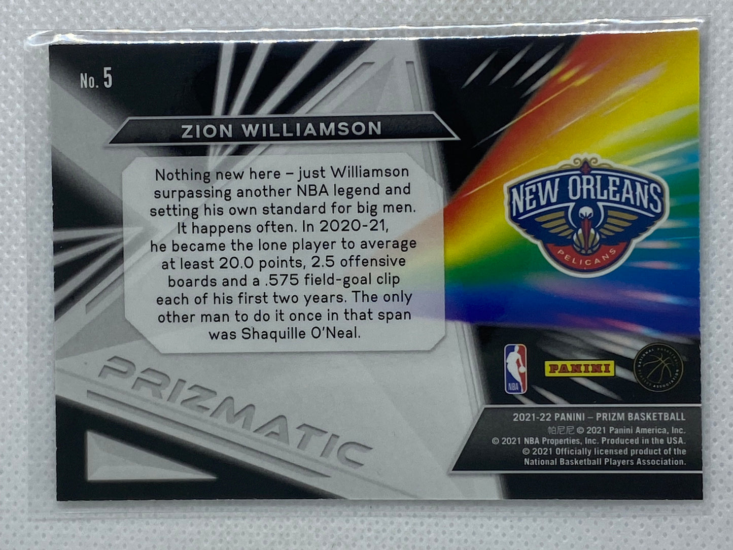 2021-22 Panini Prizm Zion Williamson Prizmatic Insert #5 SP