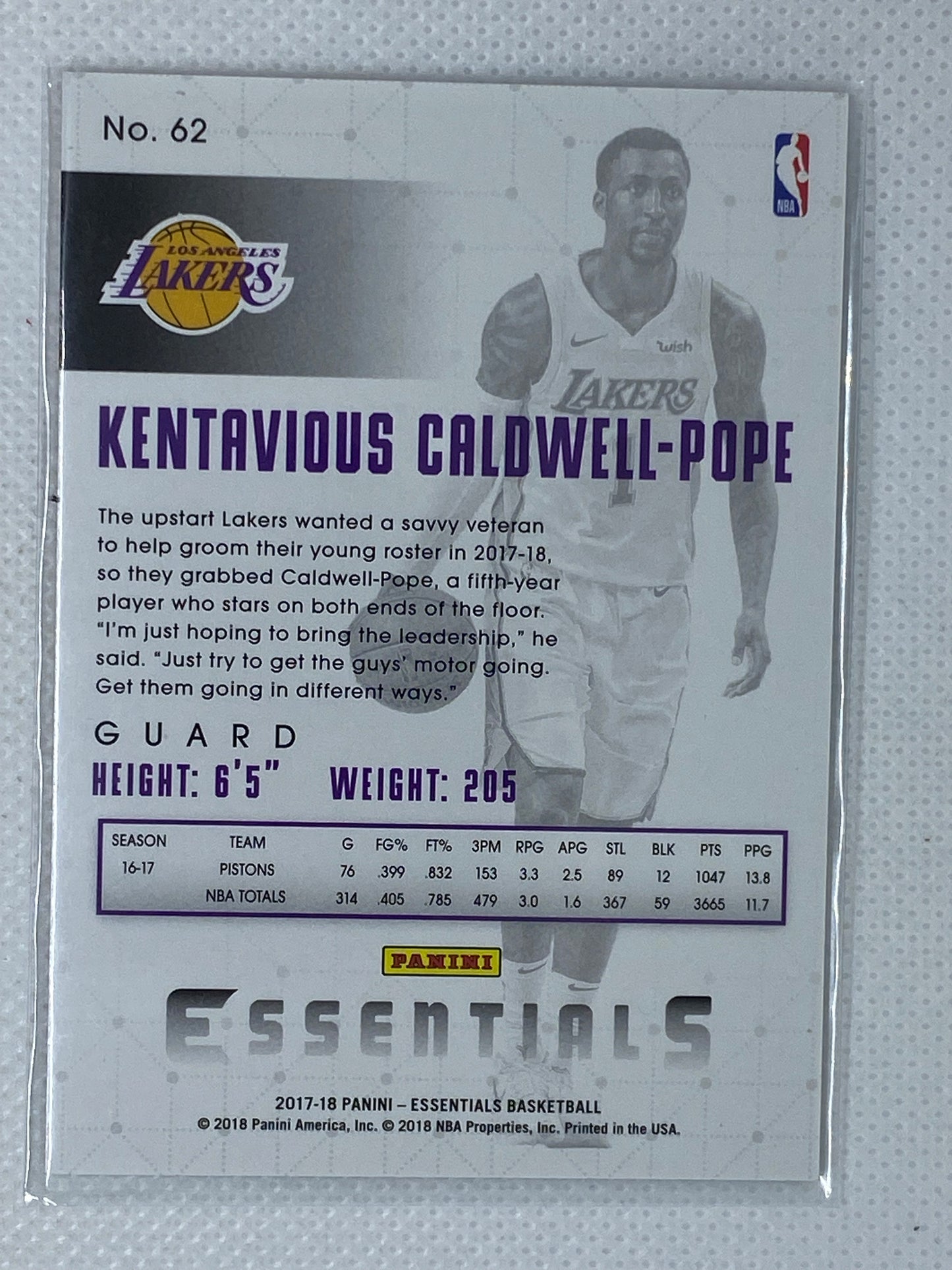 2017-18 Panini Essentials Thick Stock Base #62 Kentavious Caldwell-Pope