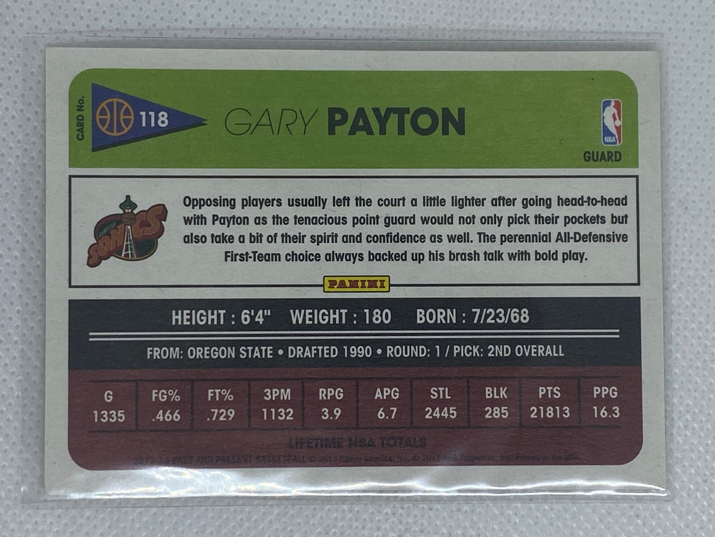 2012-13 Panini Past and Present Supersonics Basketball Card #118 Gary Payton