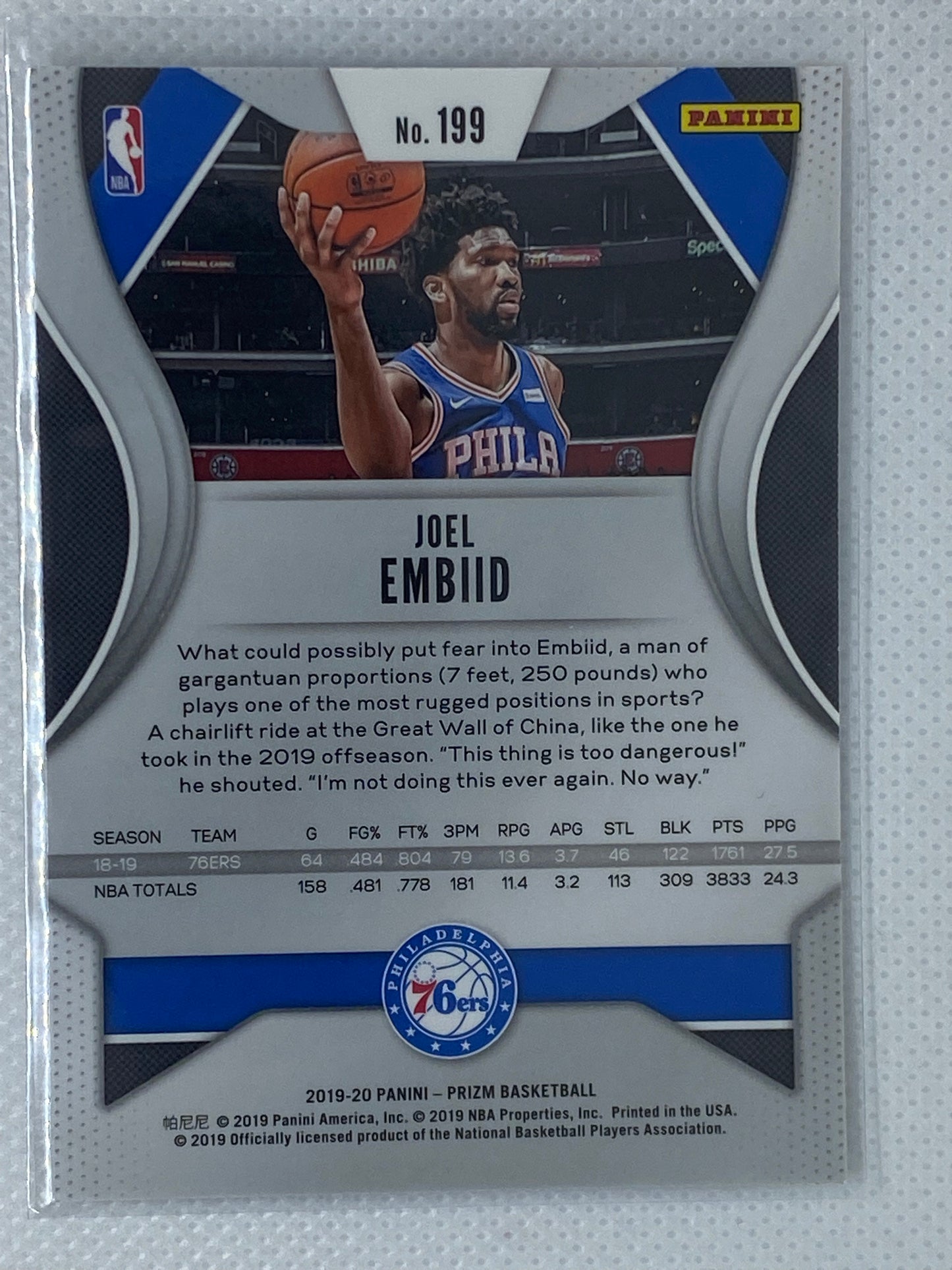 2019-20 Panini Prizm #199 Joel Embiid Philadelphia 76ers