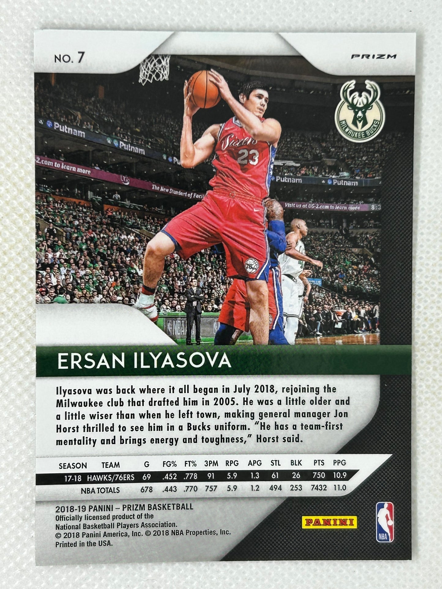 2018-19 Panini Prizm #7 Ersan Ilyasova Milwaukee Bucks Signed Card