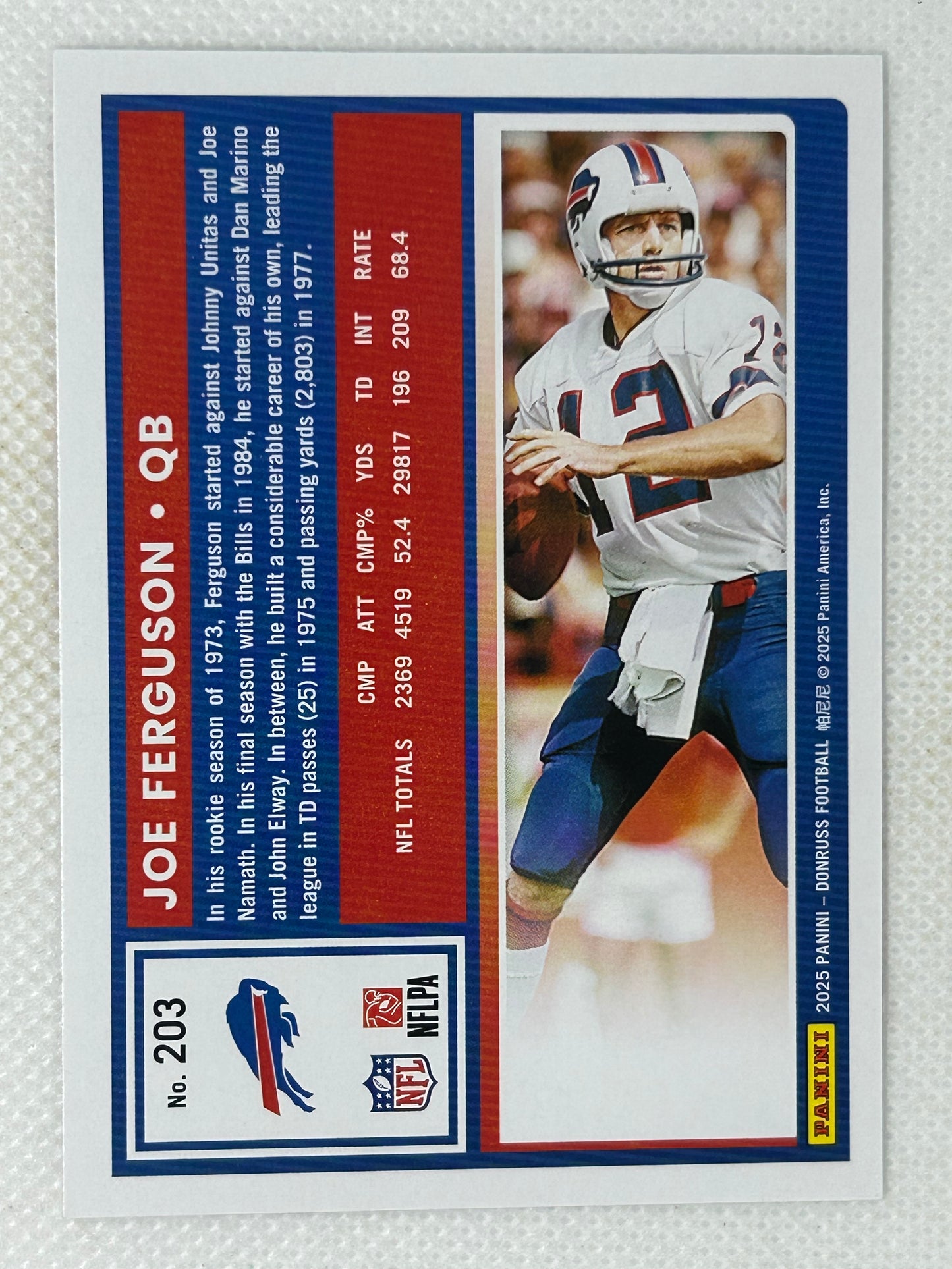 2025 Panini Donruss #203 Joe Ferguson Buffalo Bills Signed Card