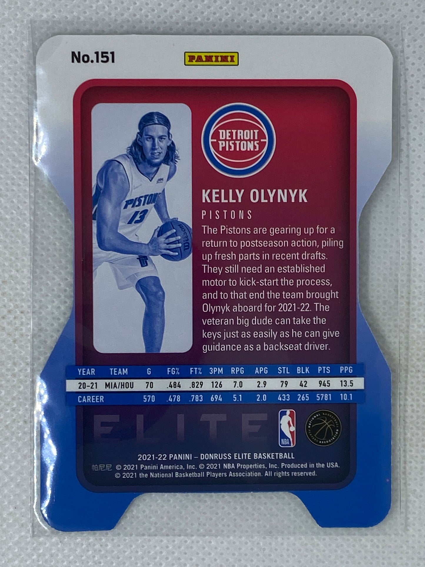 2021-22 Panini Elite Green Die-Cut Kelly Olynyk #151 /41 Detroit Pistons