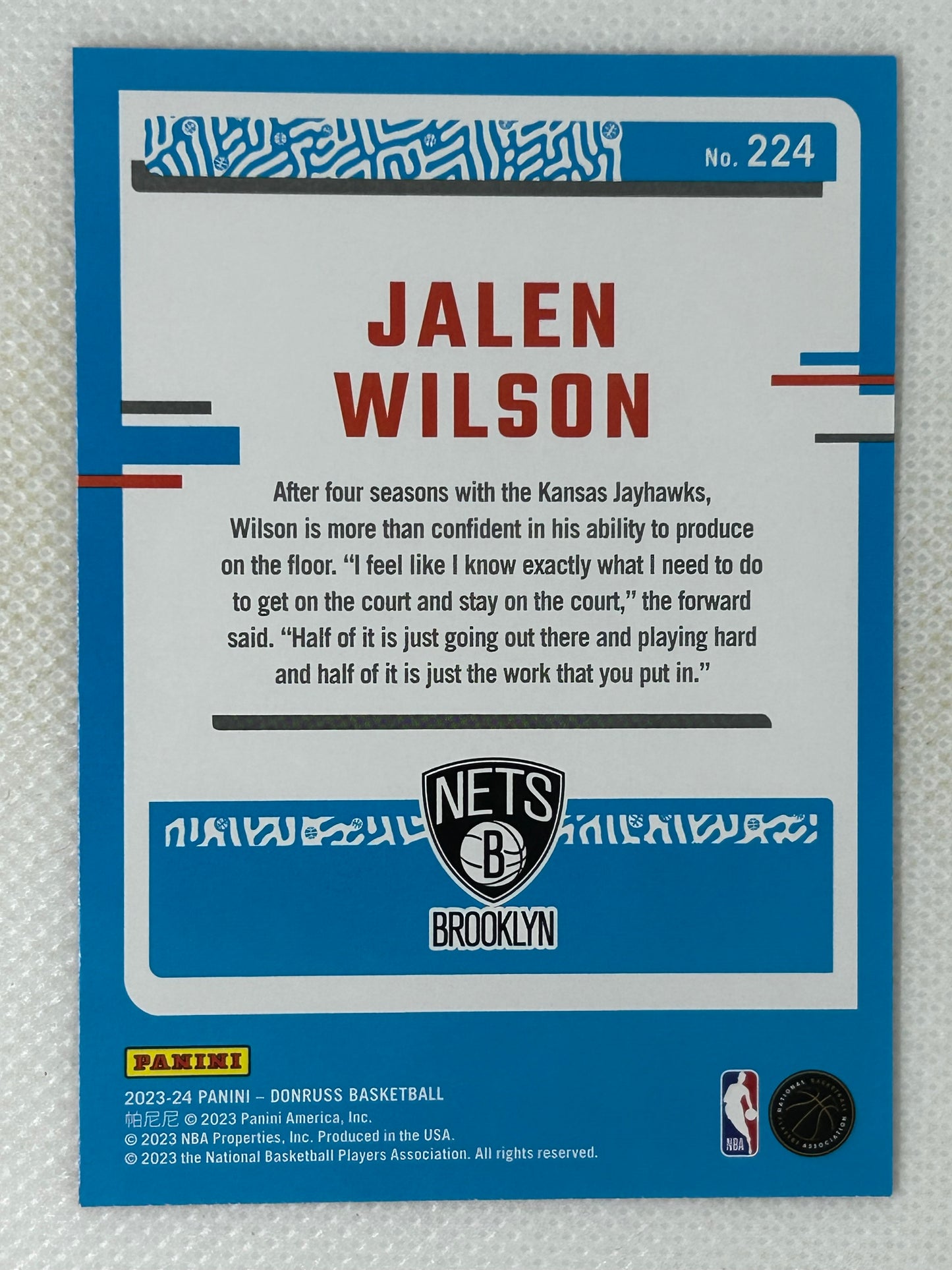 2023-24 Panini Donruss Red Rated Rookie Holo #224 Jalen Wilson Brooklyn Nets