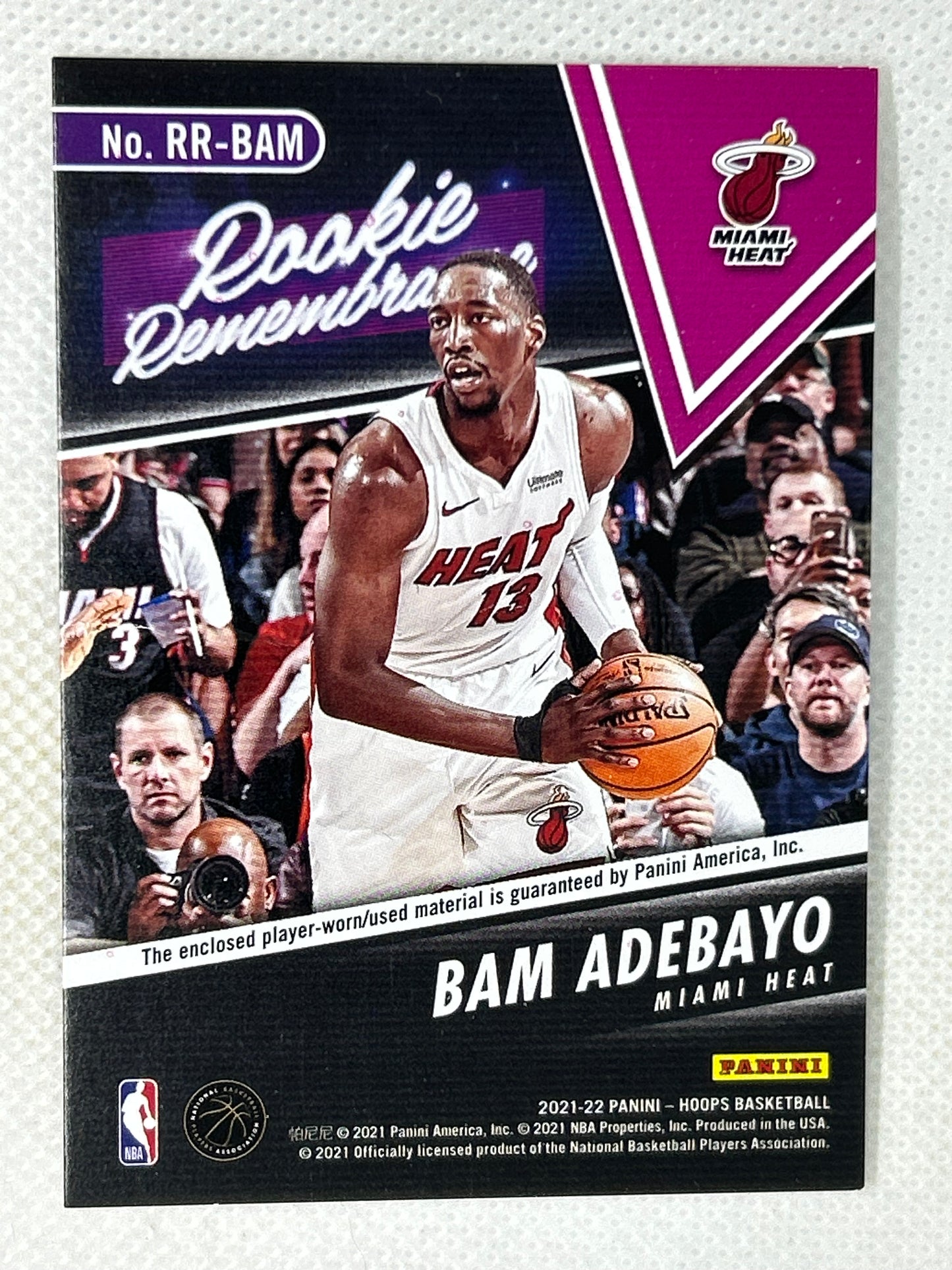 2021-22 Panini NBA Hoops Rookie Remembrance Relic Bam Adebayo #RR-BAM Miami Heat