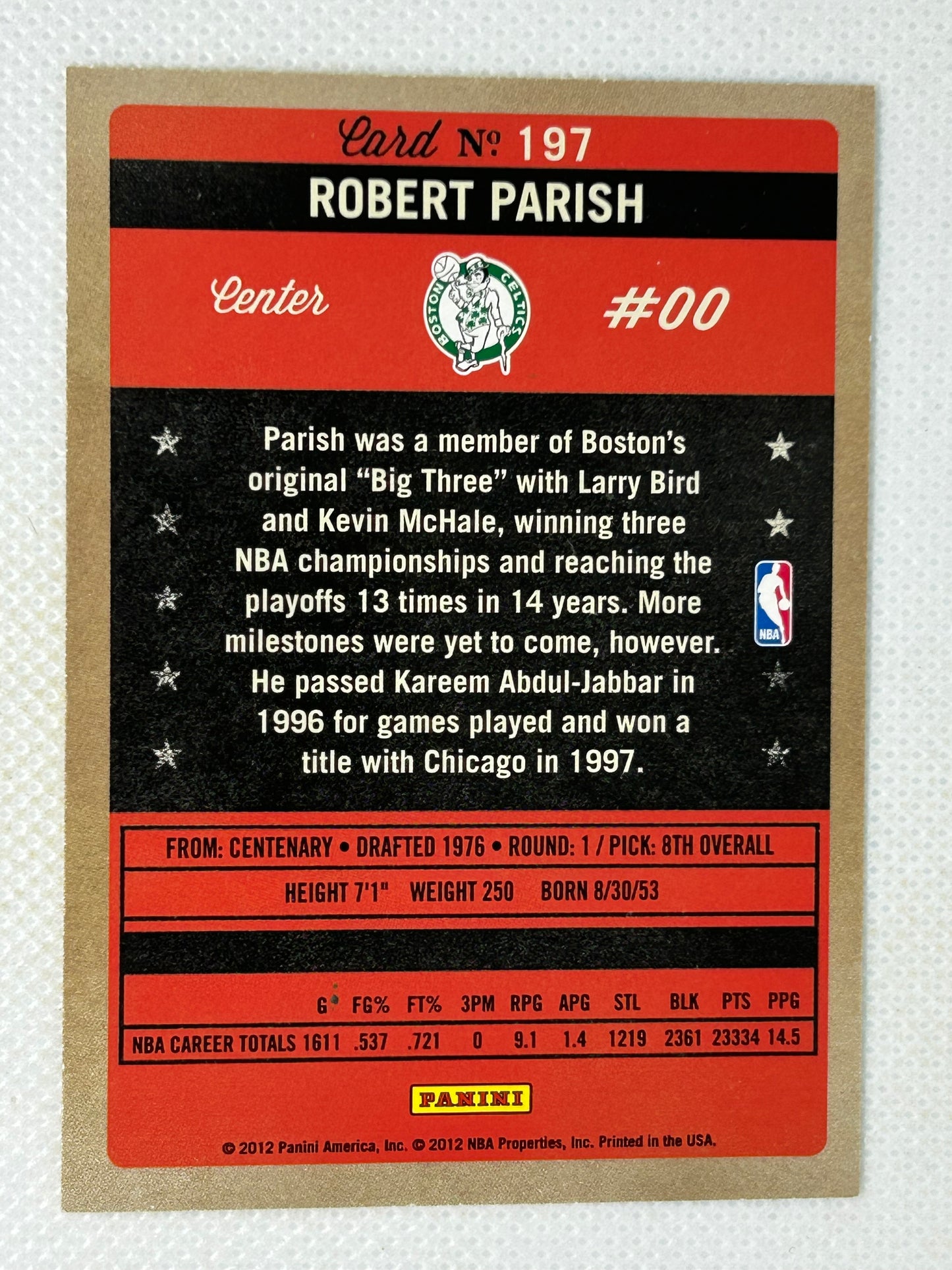 2012-13 Panini Past & Present #197 Robert Parish Boston Celtics Signed Card