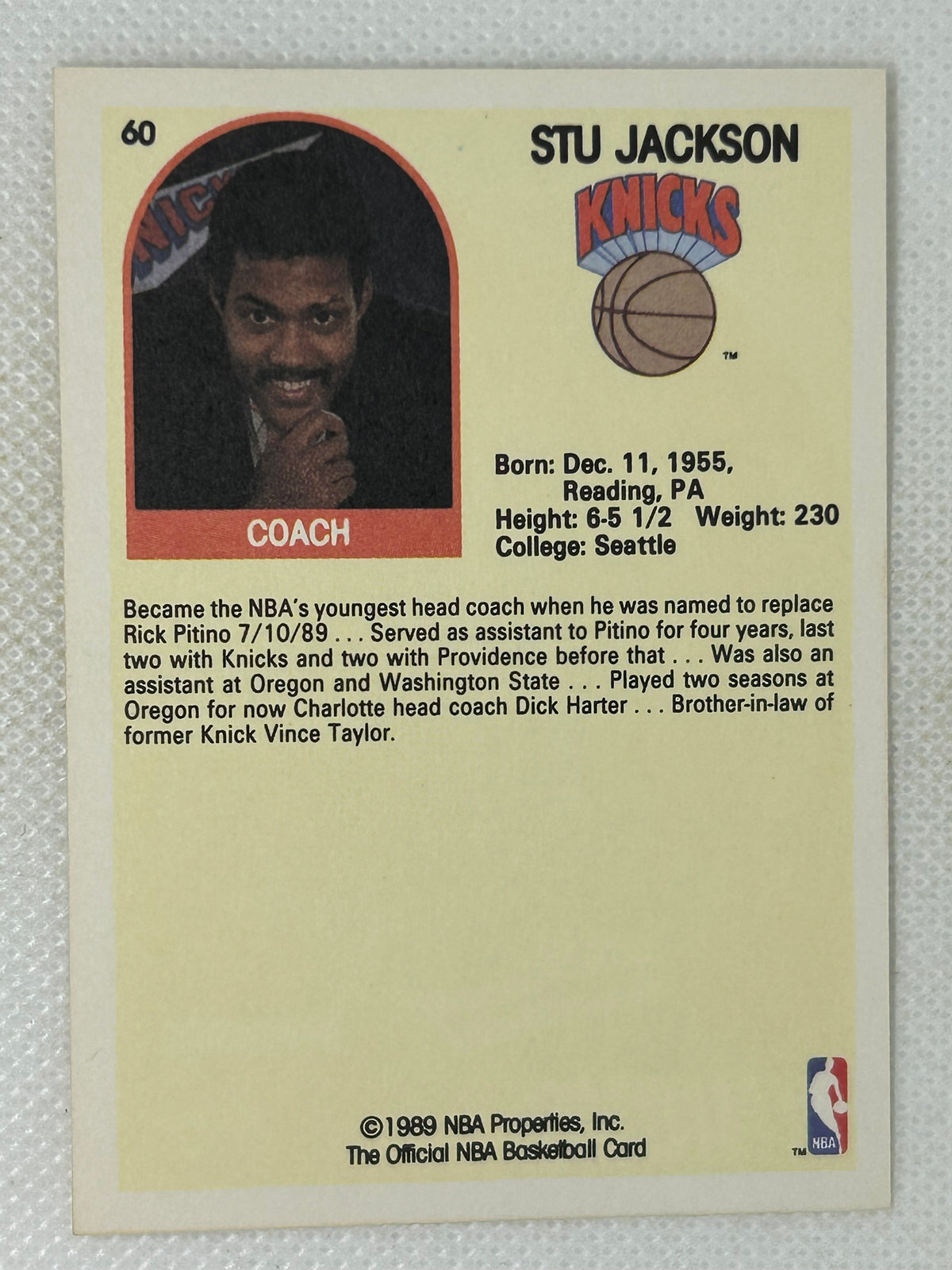 1989-90 NBA Hoops #60 Stu Jackson New York Knicks Signed Card