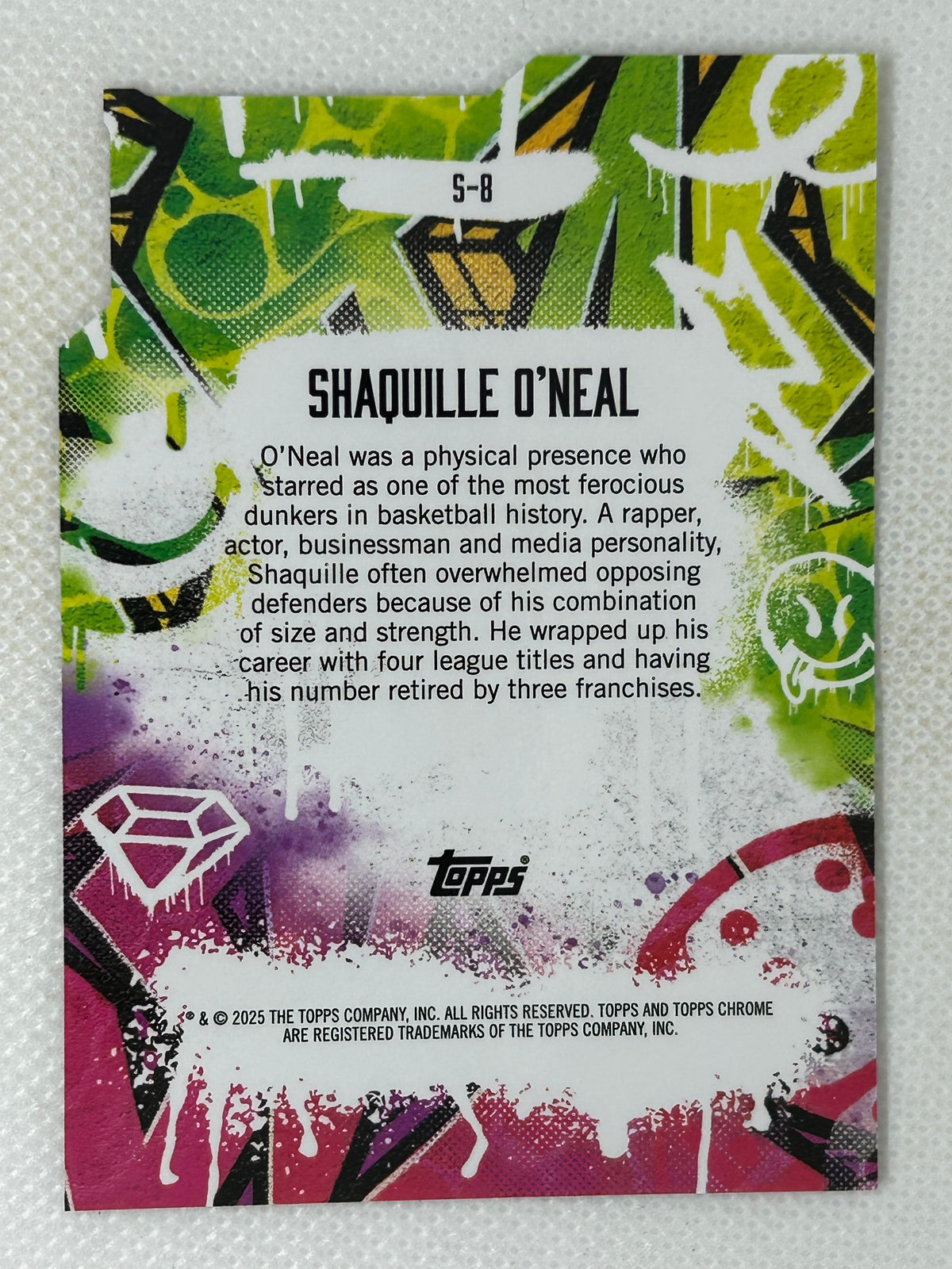 2025 Topps Finest Shaquille O'Neal Show Stoppers Die-Cut #S-8 Los Angeles Lakers Signed Card