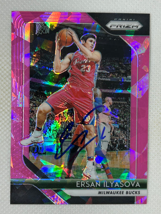 2018-19 Panini Prizm Pink Ice Prizm #7 Ersan Ilyasova Milwaukee Bucks Signed Card