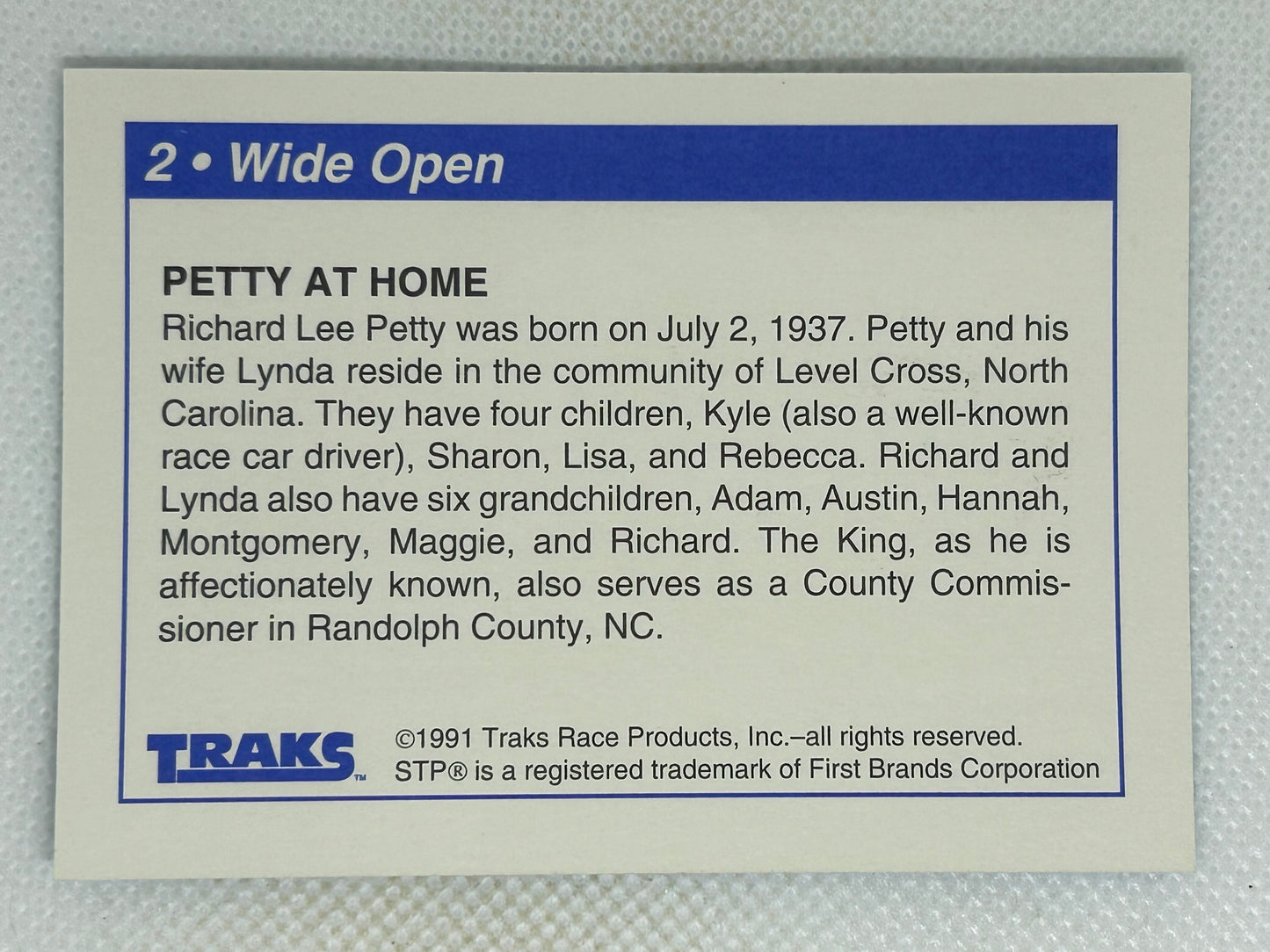 1991 Traks Racing Richard Petty #2 Wide Open Signed Card