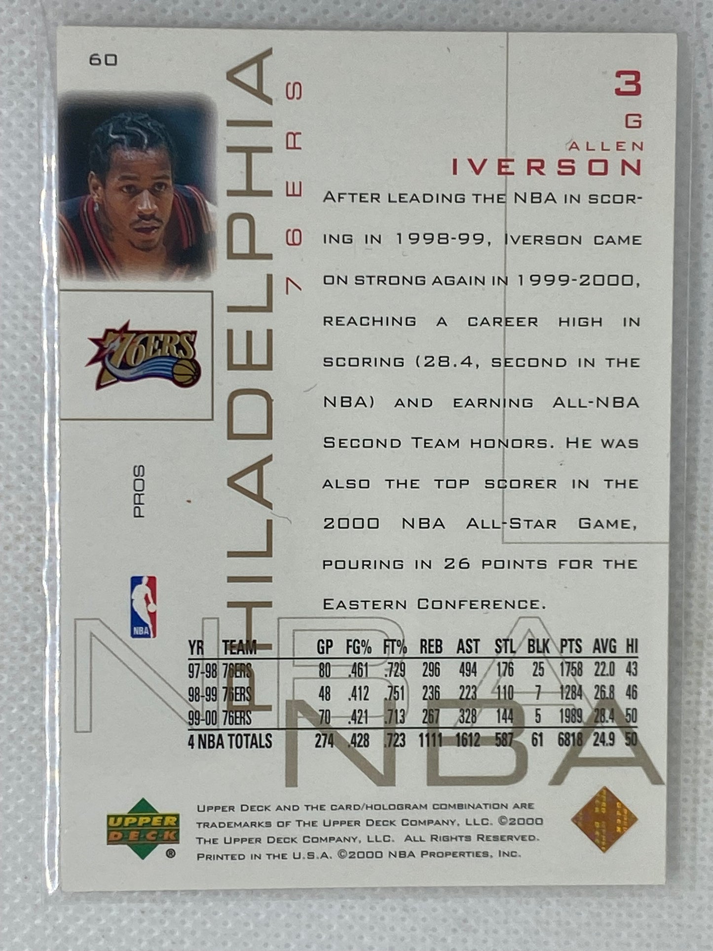 2000-01 Upper Deck Pros & Prospects Allen Iverson #60 Philadelphia 76ers