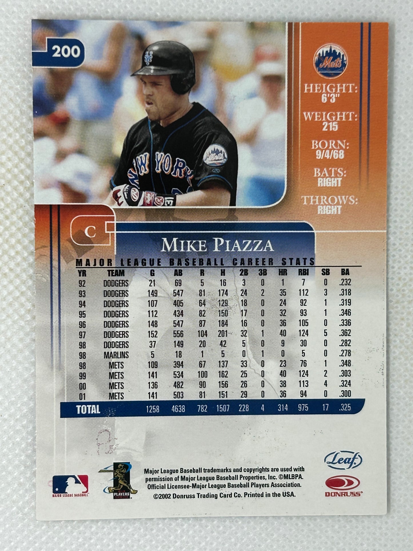 2002 Leaf Rookies & Stars Mike Piazza #200 New York Mets