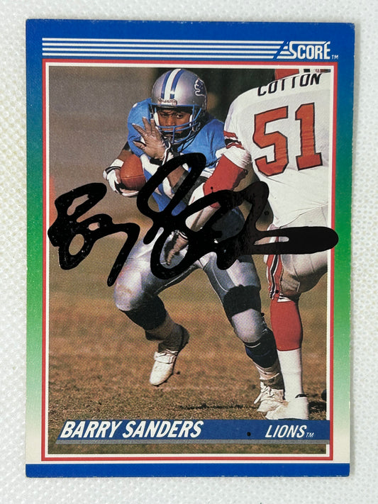 1990 Score Barry Sanders #20 Detroit Lions Stamp Signed Card