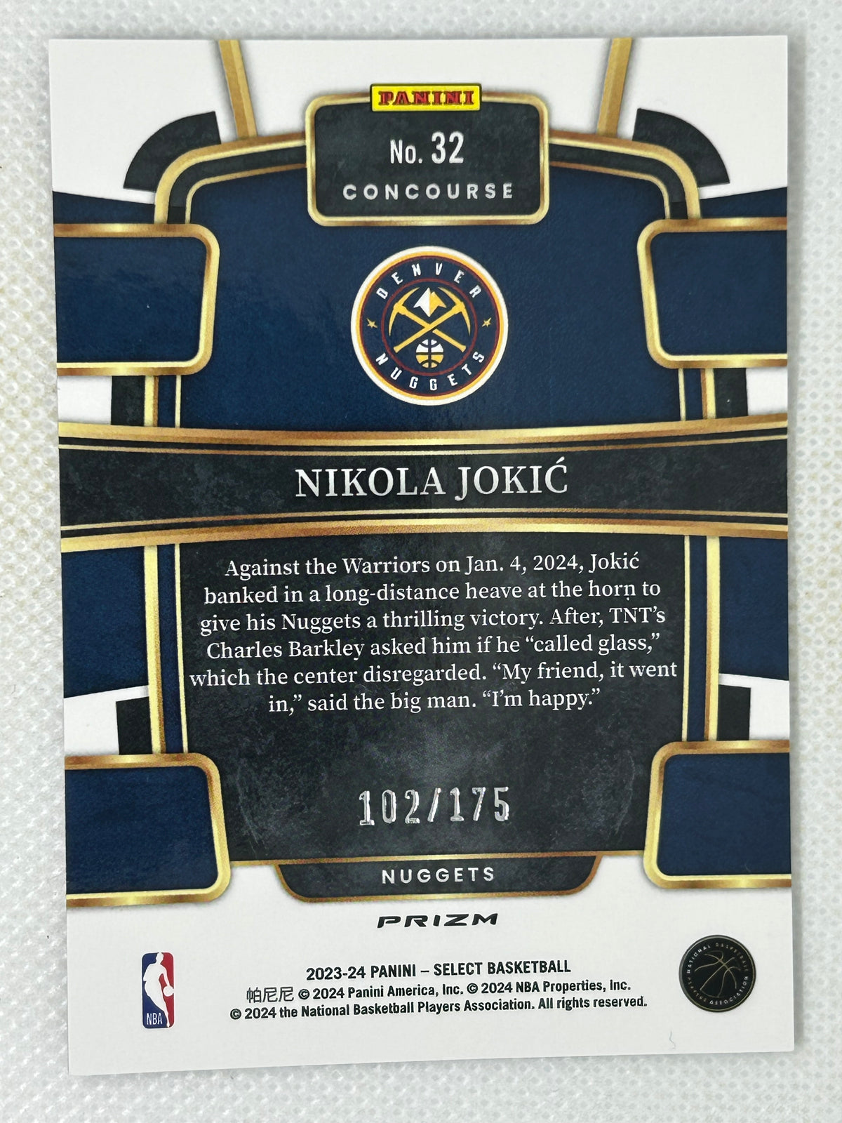 2023-24 Panini Select #32 Nikola Jokic Purple Flash Prizms #/175 Denver Nuggets