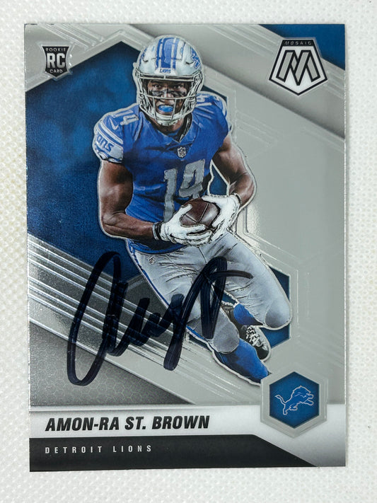2021 Panini Mosaic Rookie Card Amon-Ra St. Brown #328 Detroit Lions Signed Card