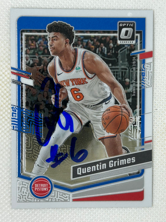 2023-24 Panini Optic Quentin Grimes #46 Detroit Pistons Signed Card