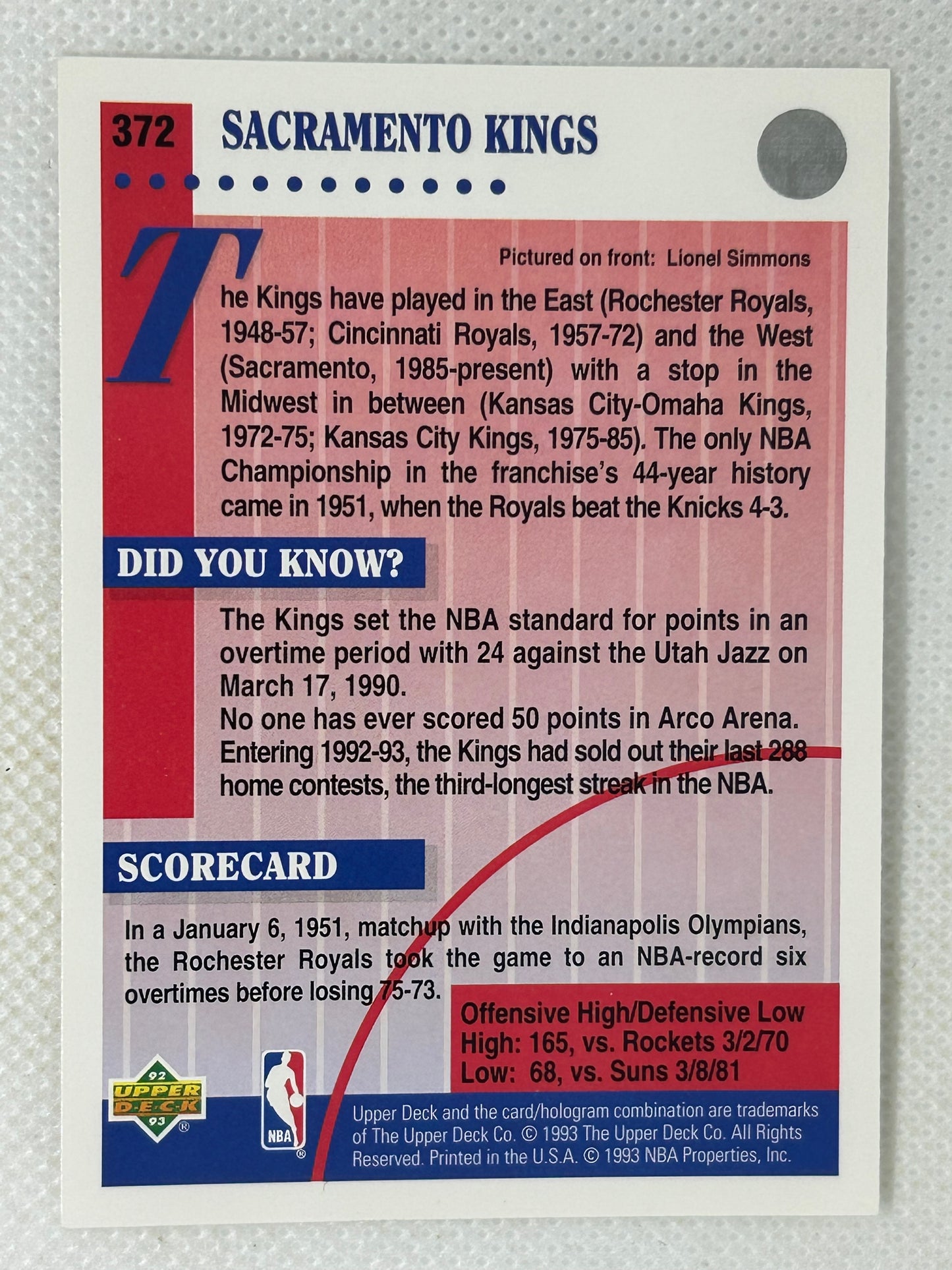 1992-93 Upper Deck Basketball  #372 Sacramento Kings Jerry Reynolds Signed Card