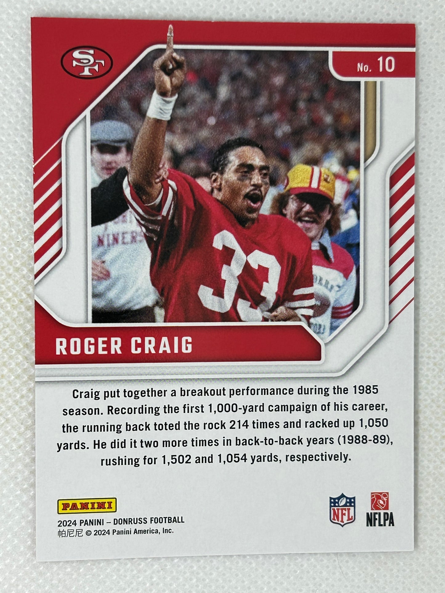 2024 Panini Donruss - Legend Series Roger Craig #10 San Francisco 49ers Signed Card