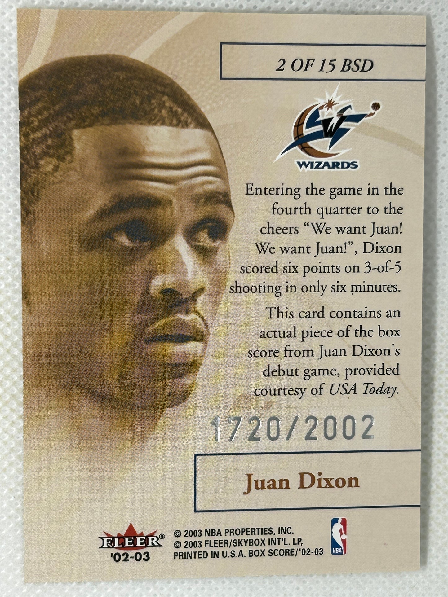 2002-03 Fleer Box Score #2 BSD Juan Dixon /2002 Box Score Debuts Washington Wizards