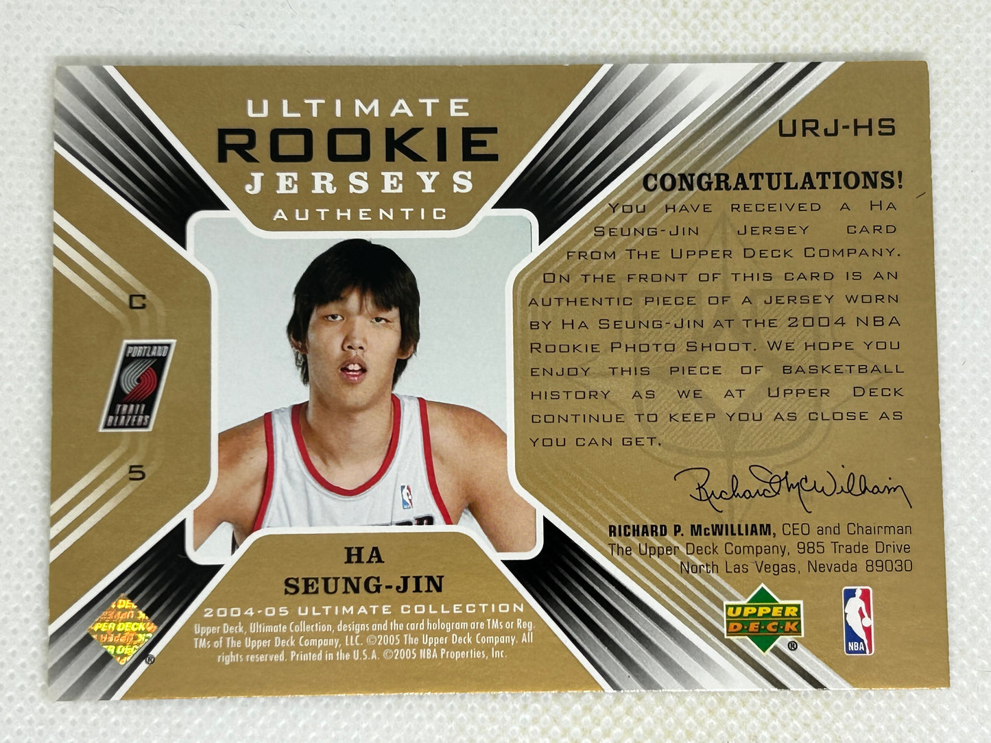 2004-05 Upper Deck Ultimate Collection Rookie Jerseys /275 Ha Seung-Jin #URJ-HS Portland Trailblazers