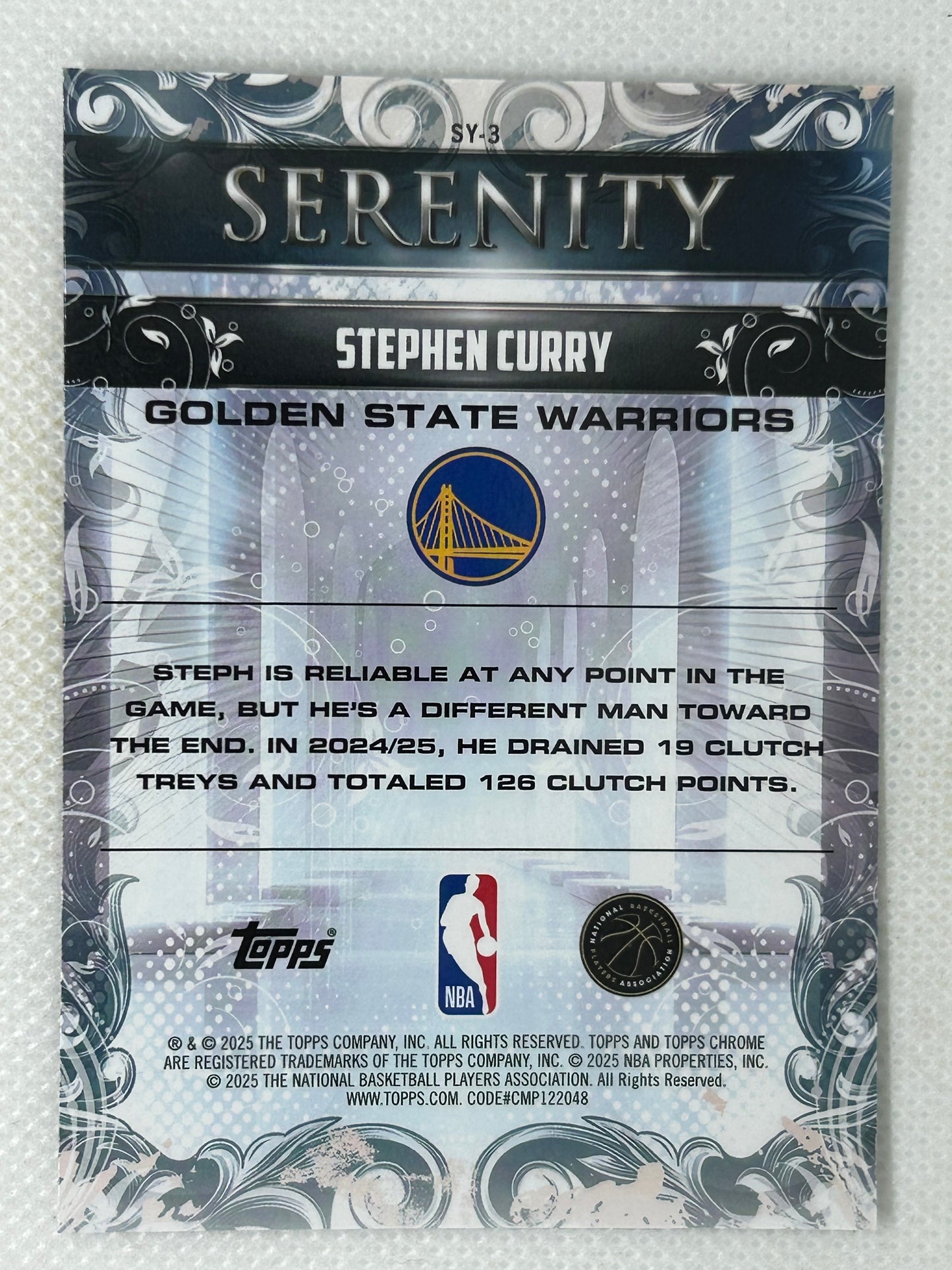 2025-26 Topps Chrome Stephen Curry Serenity #SY-3 Golden State Warriors