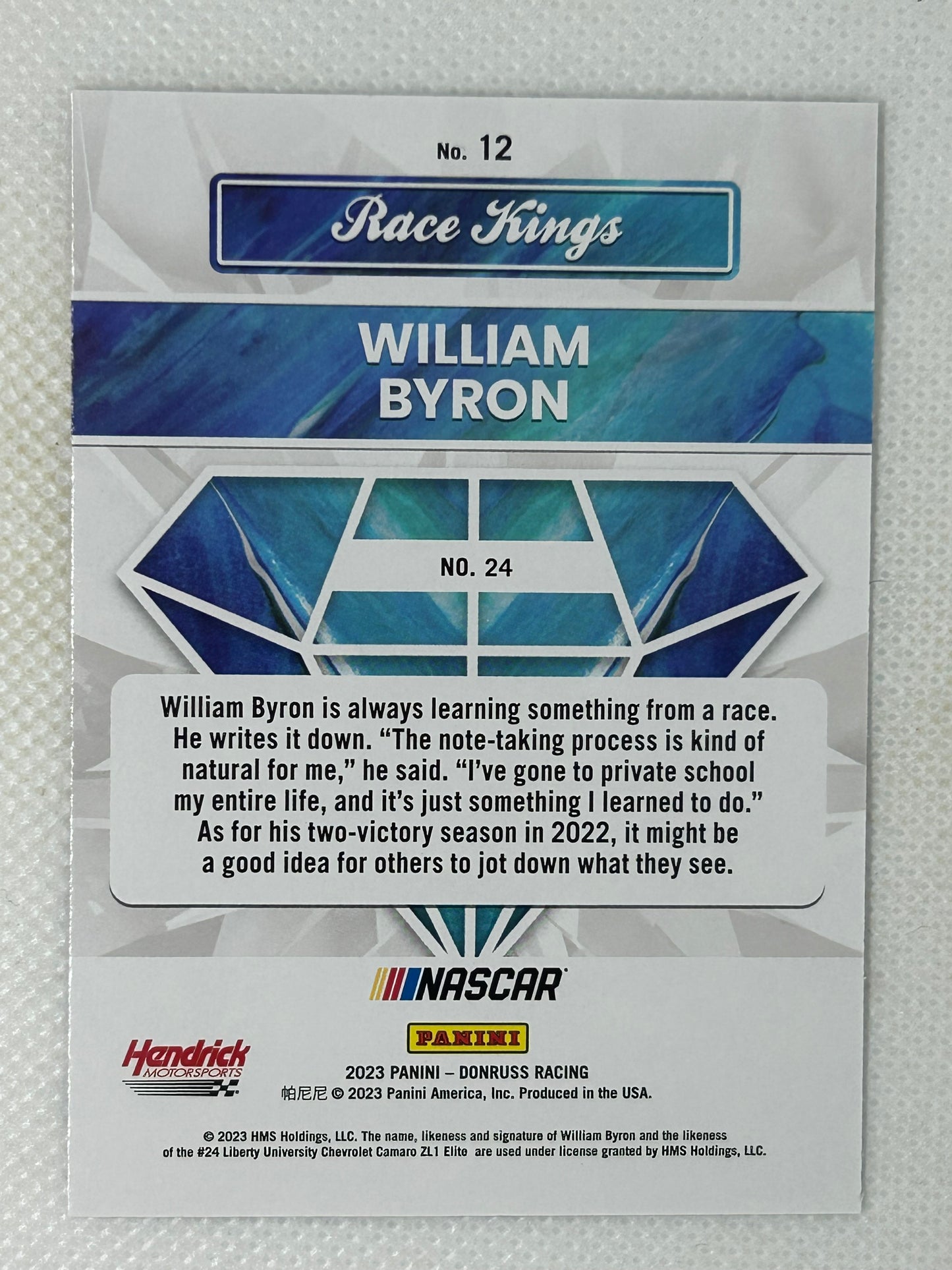 2023 Panini Donruss NASCAR Race Kings William Byron #12