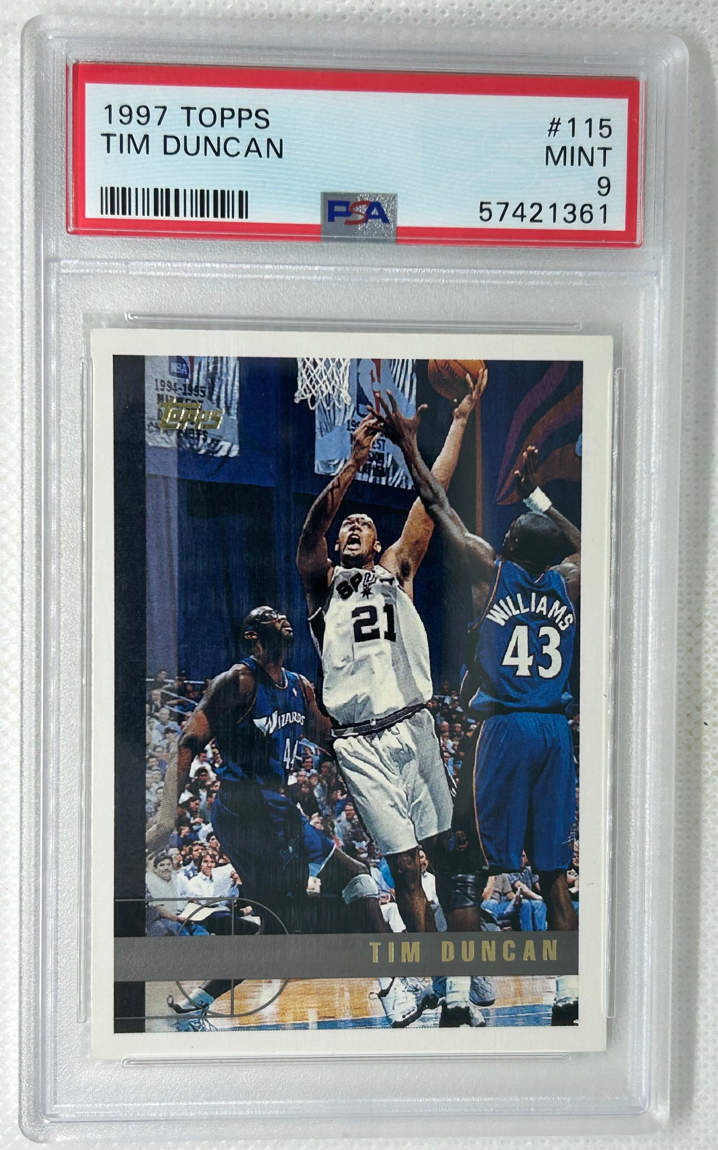 1997-98 Topps #115 Rookie Card Tim Duncan PSA 9 San Antonio Spurs
