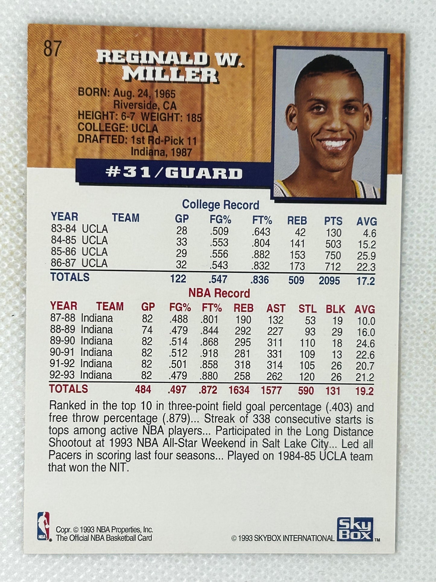 1993-94 NBA Hoops #87 Reggie Miller Indiana Pacers