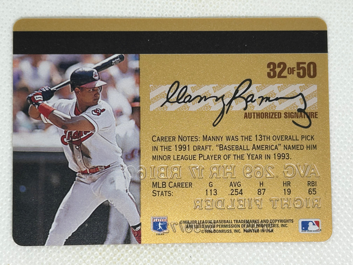 1995 Donruss Studio Gold Credit Card #32 Manny Ramirez Cleveland Indians