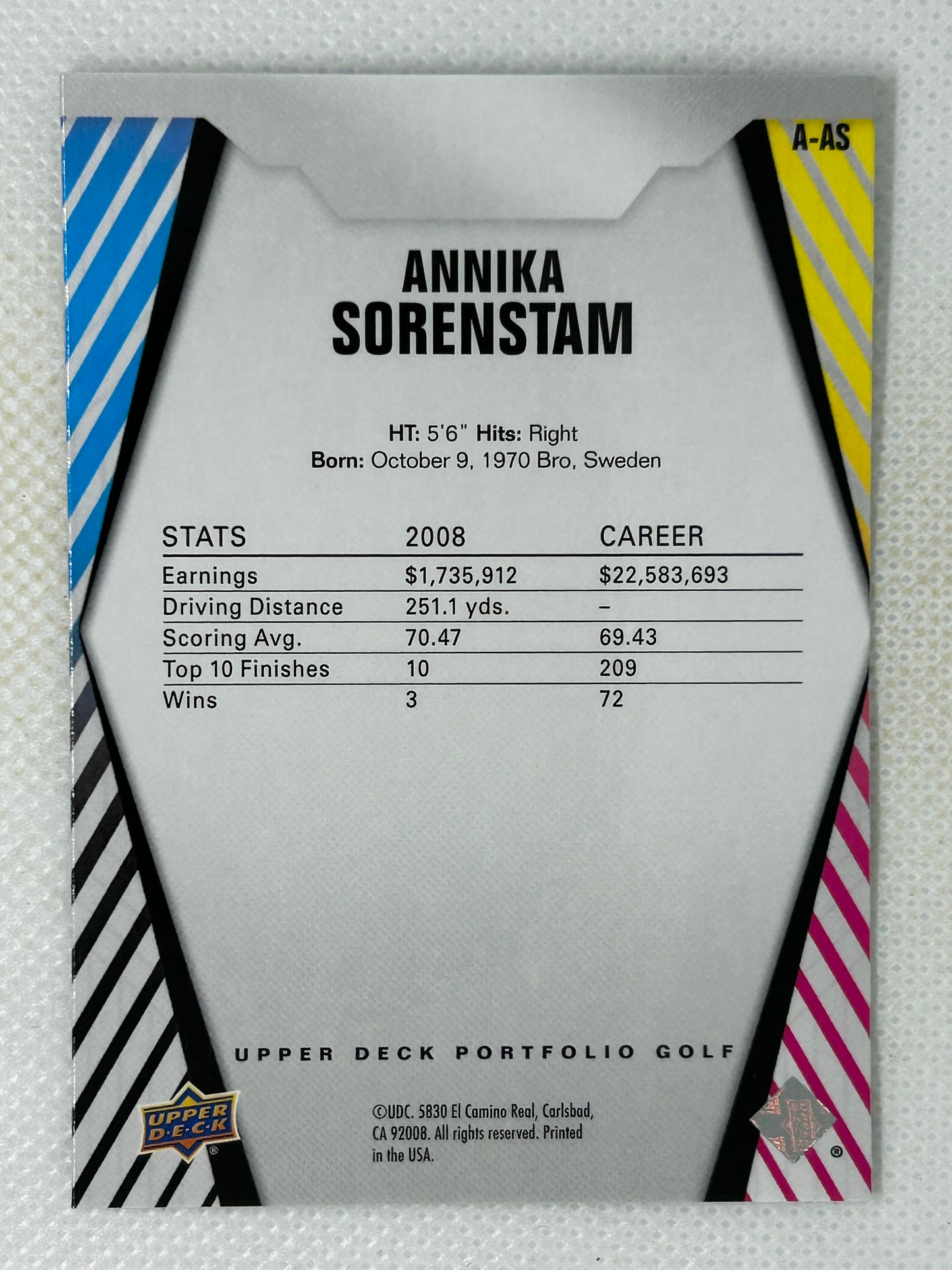 2024 Upper Deck Portfolio Golf Allure Refractor #AAS Annika Sorenstam Signed Card