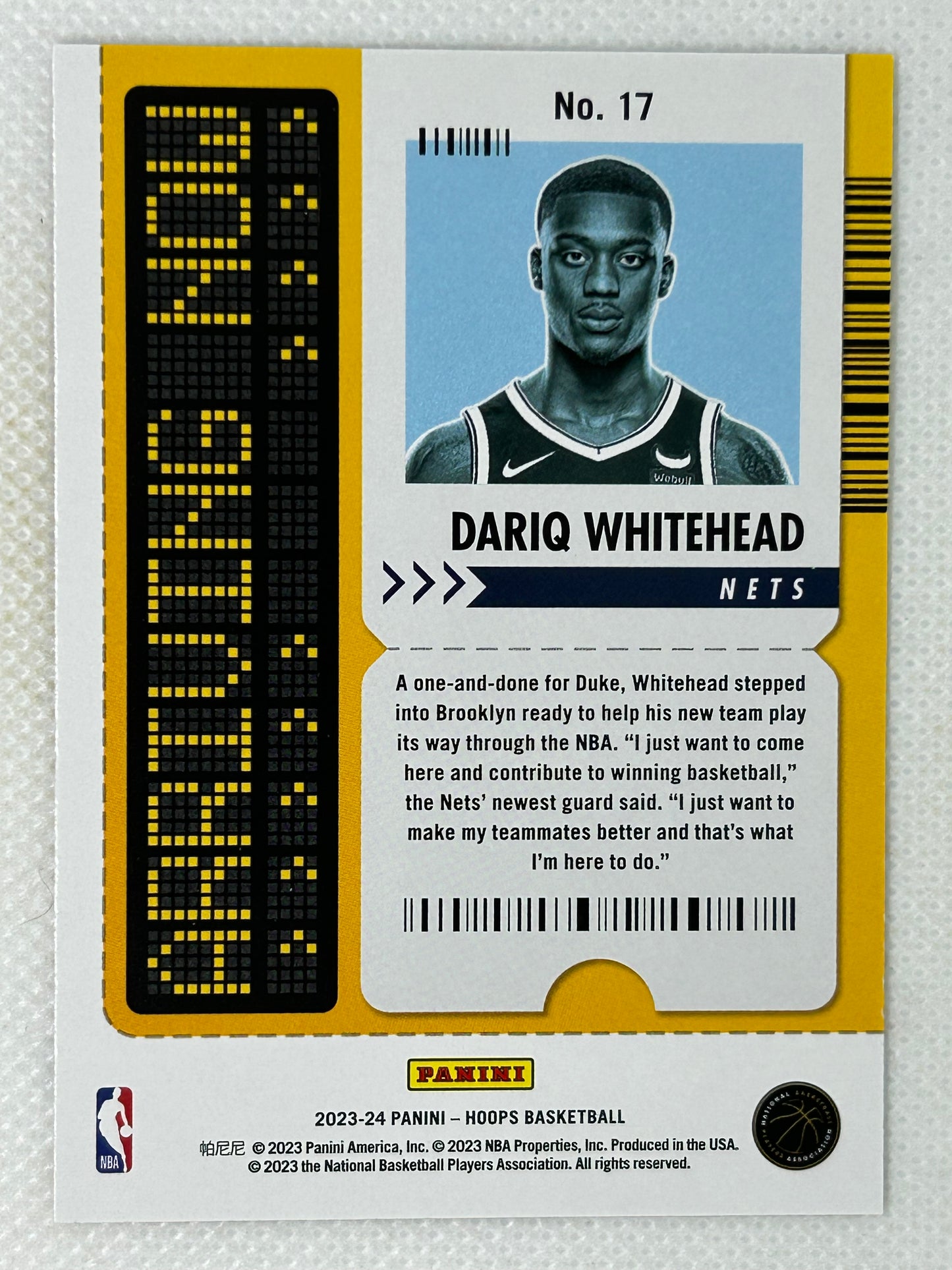 2023-24 Panini Hoops Dariq Whitehead Rookie Card Arriving Now Holo #17 Brooklyn Nets