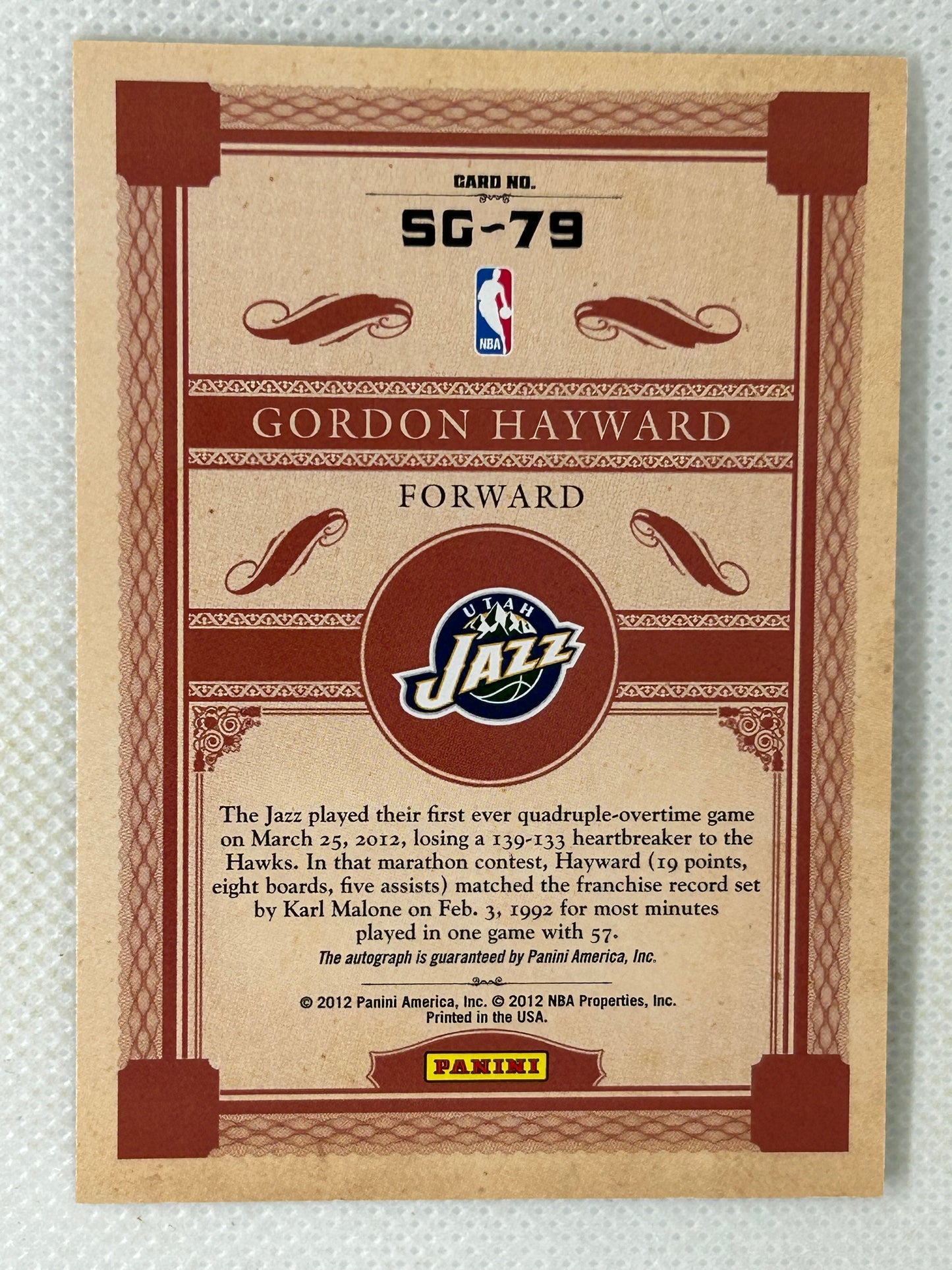2011-12 Panini Gold Standard Signs of Gold /149 Gordon Hayward #SG-79 Autograph Utah Jazz